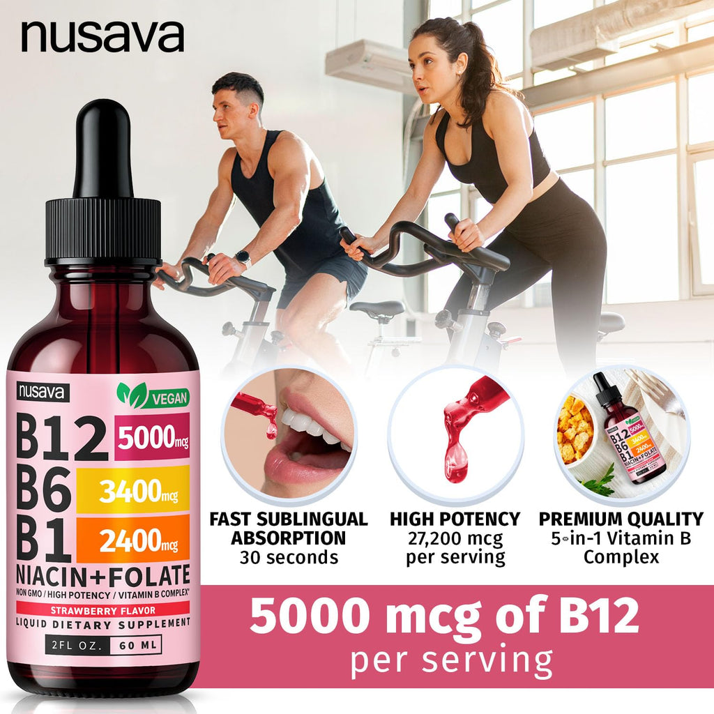 (2 Pack) Vitamin B12 and B6 Liquid Drops, B12 Sublingual Vitamin B Complex - B 12 Vitamin 5000mcg - B12 Methylcobalamin for Energy, Brain, and Heart Support with 27,200 mcg, Raspberry, 80 Servings