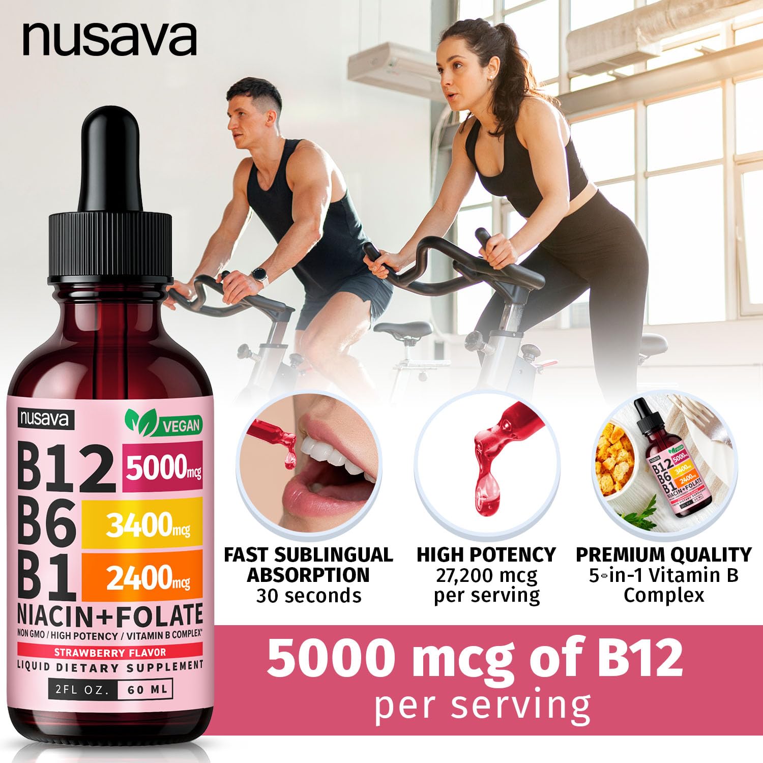 (2 Pack) Vitamin B12 and B6 Liquid Drops, B12 Sublingual Vitamin B Complex - B 12 Vitamin 5000mcg - B12 Methylcobalamin for Energy, Brain, and Heart Support with 27,200 mcg, Raspberry, 80 Servings