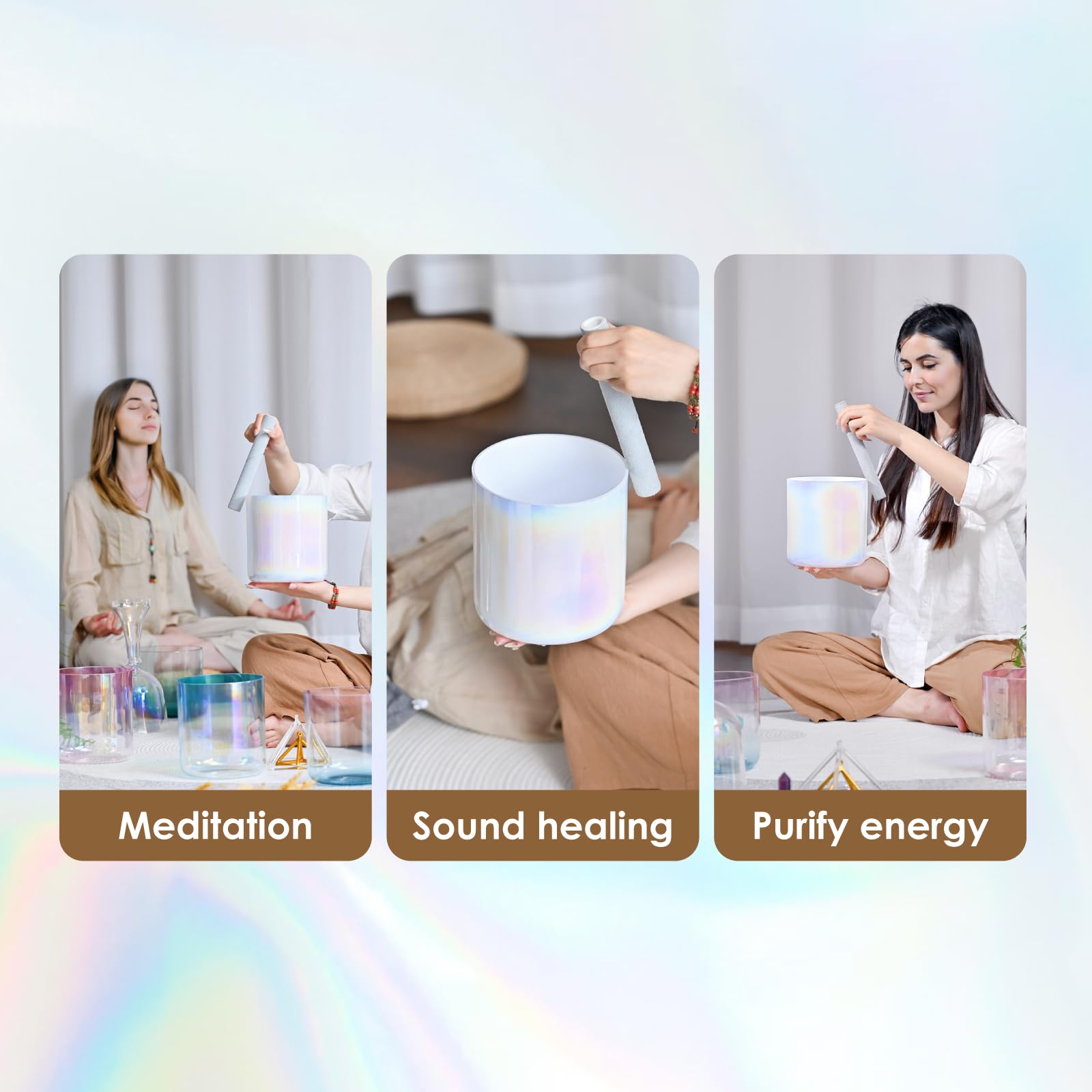 6 Inch Sound Healing Crystal Singing Bowl Quartz Crystal Singing Pyramid Musical Instrument with Suede Stick