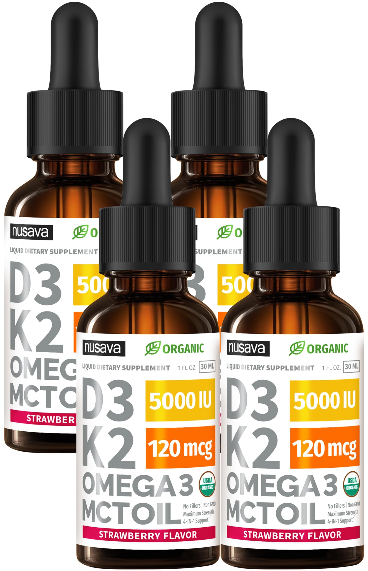 (2 Pack) Organic Vitamin D3 K2 Drops with MCT Oil Omega 3, 5000 IU, Maximum Strength Vitamin D Liquid, No Fillers, Non-GMO Liquid D3 for Faster Absorption and Immune Support (Unflavored, 2 Fl Oz)