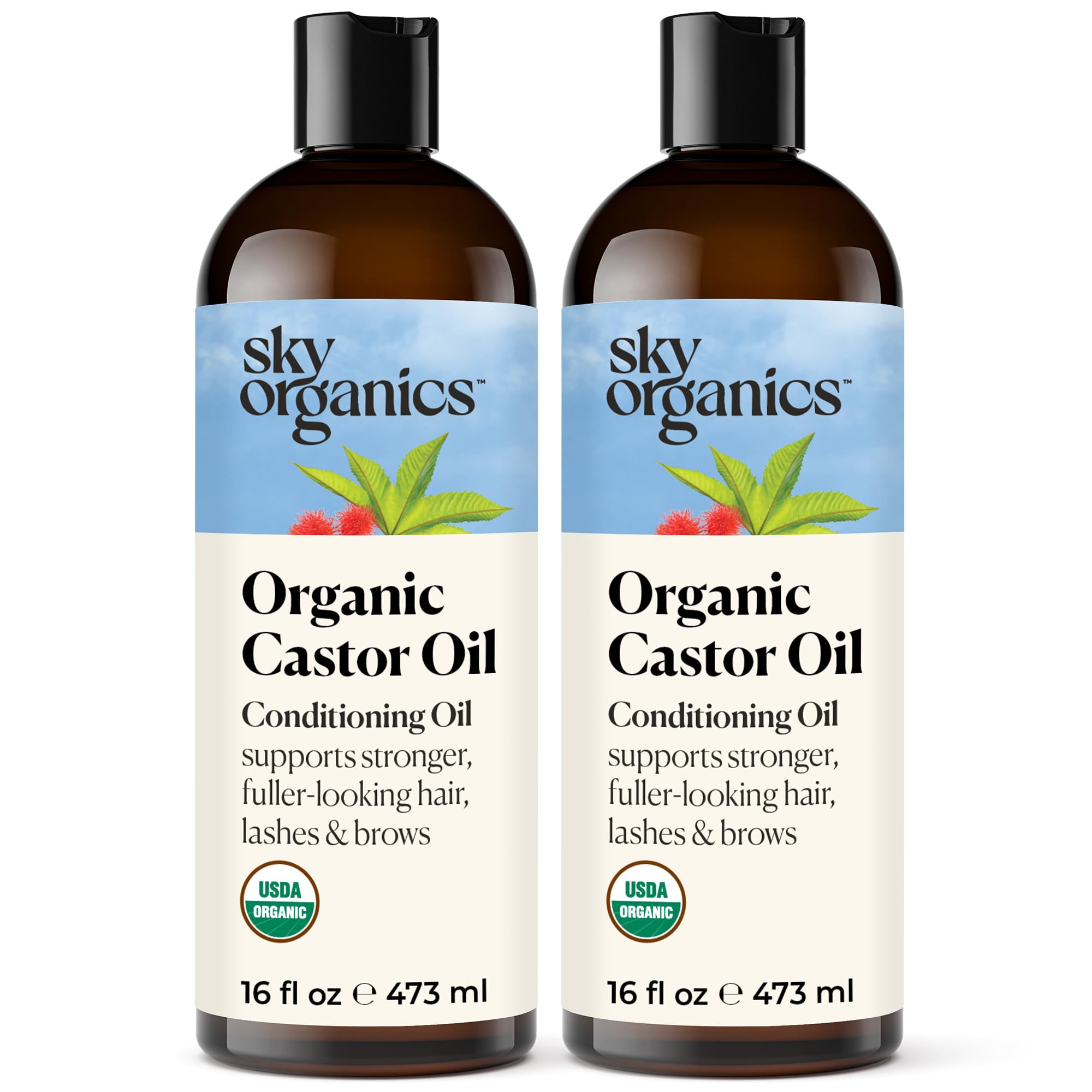 Sky Organics Castor Oil - USDA Certified Organic Hair Oil for Hair Growth, Skin, Face, Eyelashes - Cold Pressed & Hexane Free - Pure Organic Castor Oil Pack Wrap - Carrier & Hair Treatment Oil -16oz