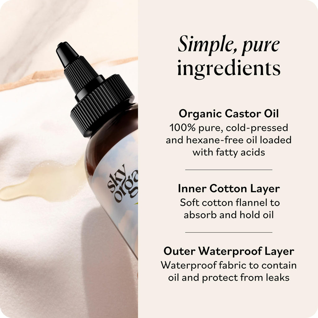 Sky Organics Castor Oil - USDA Certified Organic Hair Oil for Hair Growth, Skin, Face, Eyelashes - Cold Pressed & Hexane Free - Pure Organic Castor Oil Pack Wrap - Carrier & Hair Treatment Oil -16oz