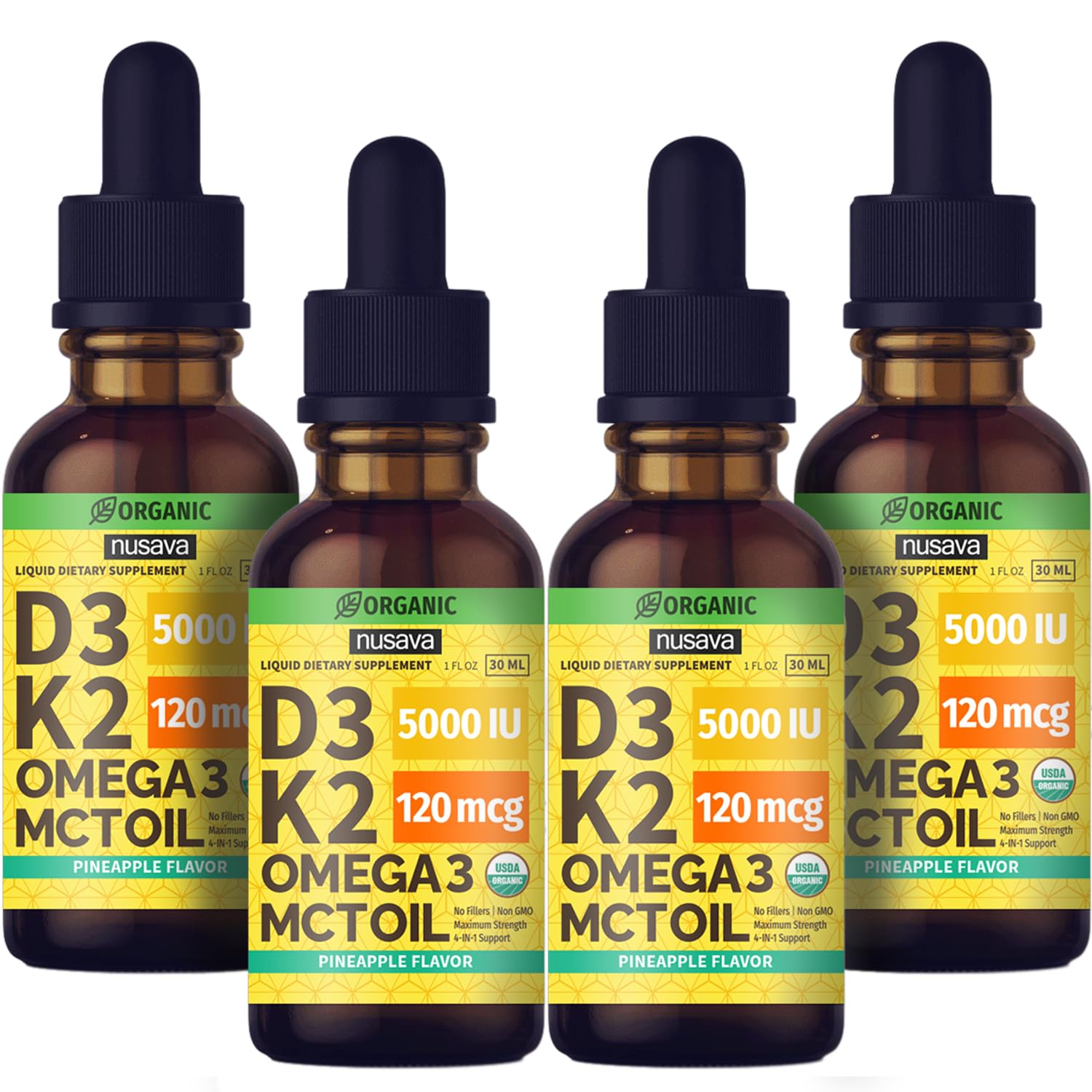 (2 Pack) Organic Vitamin D3 K2 Drops with MCT Oil Omega 3, 5000 IU, Maximum Strength Vitamin D Liquid, No Fillers, Non-GMO Liquid D3 for Faster Absorption and Immune Support (Unflavored, 2 Fl Oz)