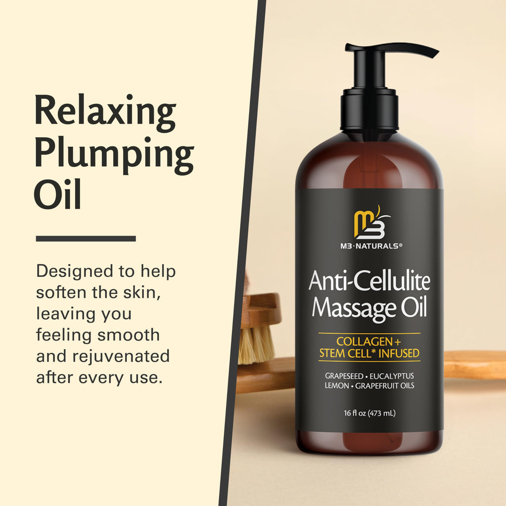 Firming Body Massage Oil with Collagen & Stem Cell – Helps Smooth The Appearance of Cellulite & Improve Skin Texture – Refreshing Aromatherapy Body Oil for Legs & Full Body – 16 Fl Oz