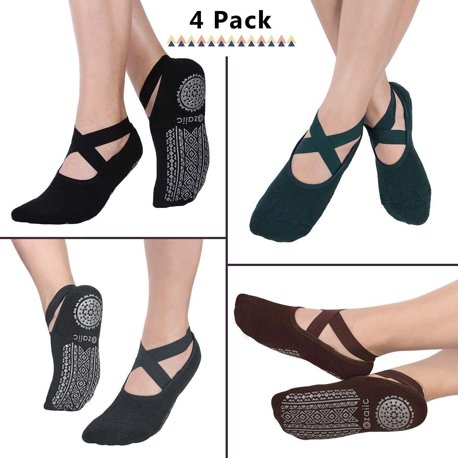 Ozaiic Pilates Socks for Women Non Slip Grip, Yoga Socks with Grippers for Barre, Hospital, Ballet, Dance, Barefoot Workout