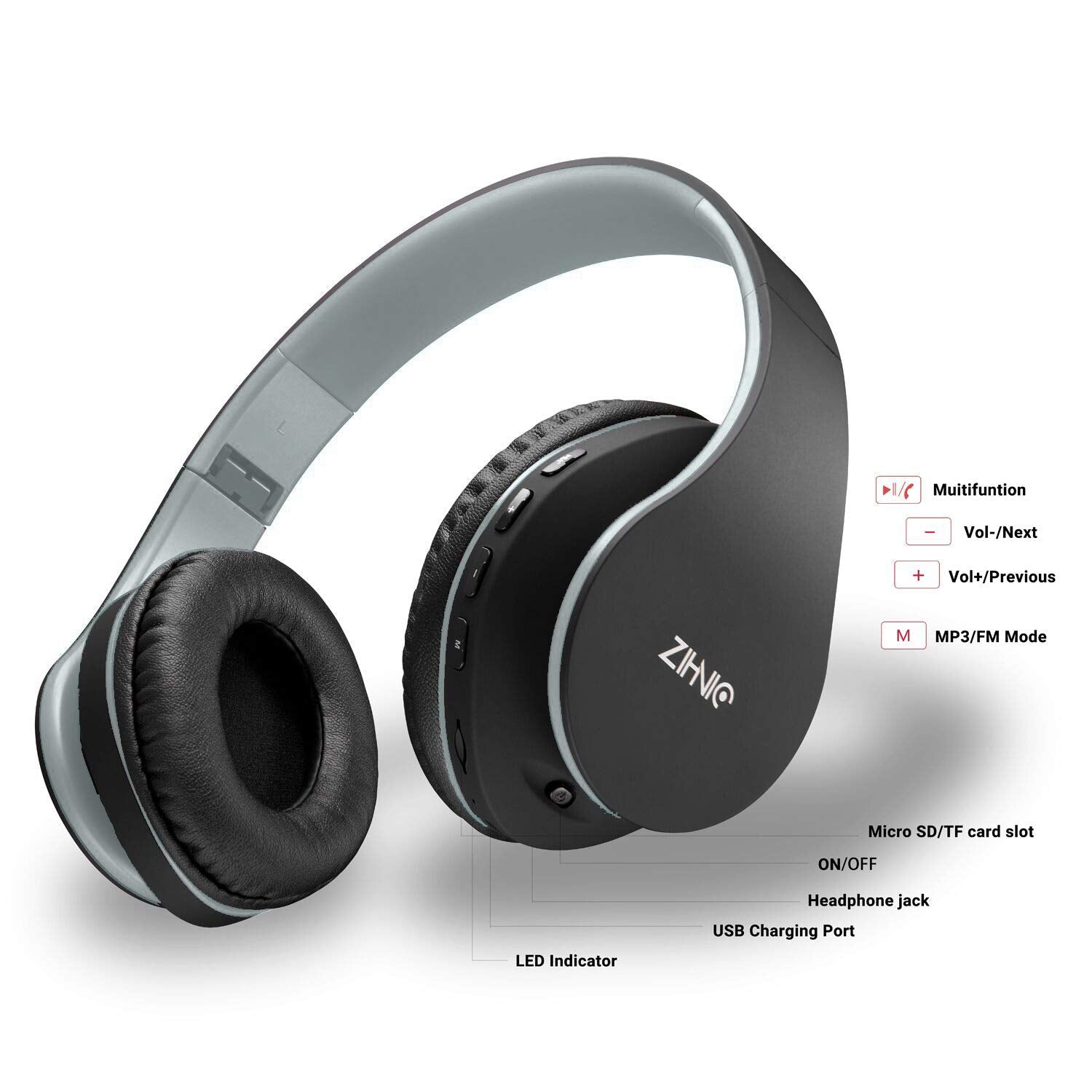 ZIHNIC Bluetooth Headphones Over-Ear, Foldable Wireless and Wired Stereo Headset Micro SD/TF, FM for Cell Phone,PC,Soft Earmuffs &Light Weight for Prolonged Wearing(Rose Gold)