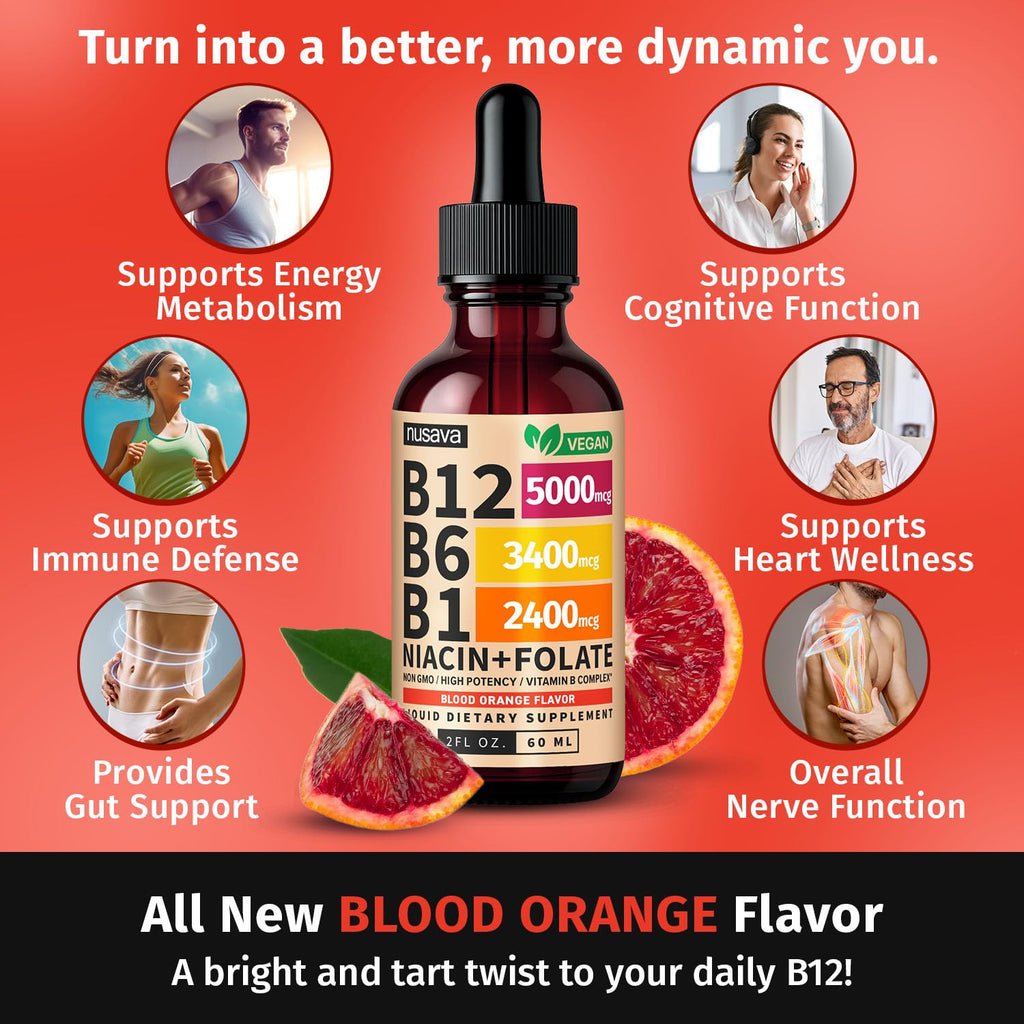 (2 Pack) Vitamin B12 and B6 Liquid Drops, B12 Sublingual Vitamin B Complex - B 12 Vitamin 5000mcg - B12 Methylcobalamin for Energy, Brain, and Heart Support with 27,200 mcg, Raspberry, 80 Servings