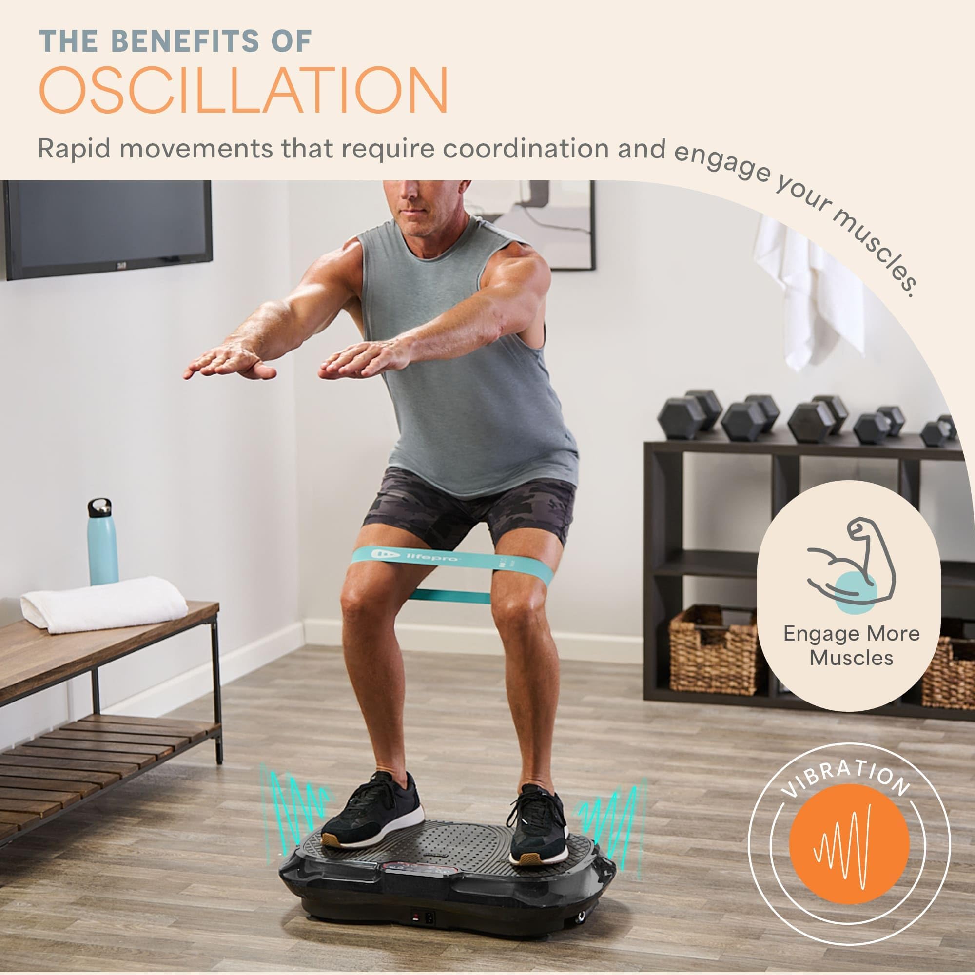 Lifepro Waver Vibration Plate Exercise Machine for Lymphatic Drainage, Muscle Activation, Full-Body Workout Vibrating Platform with Loop Bands, Fitness Equipment for Strength Toning & Fat Loss
