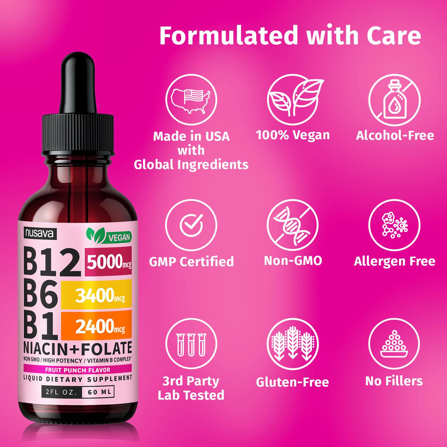 (2 Pack) Vitamin B12 and B6 Liquid Drops, B12 Sublingual Vitamin B Complex - B 12 Vitamin 5000mcg - B12 Methylcobalamin for Energy, Brain, and Heart Support with 27,200 mcg, Raspberry, 80 Servings