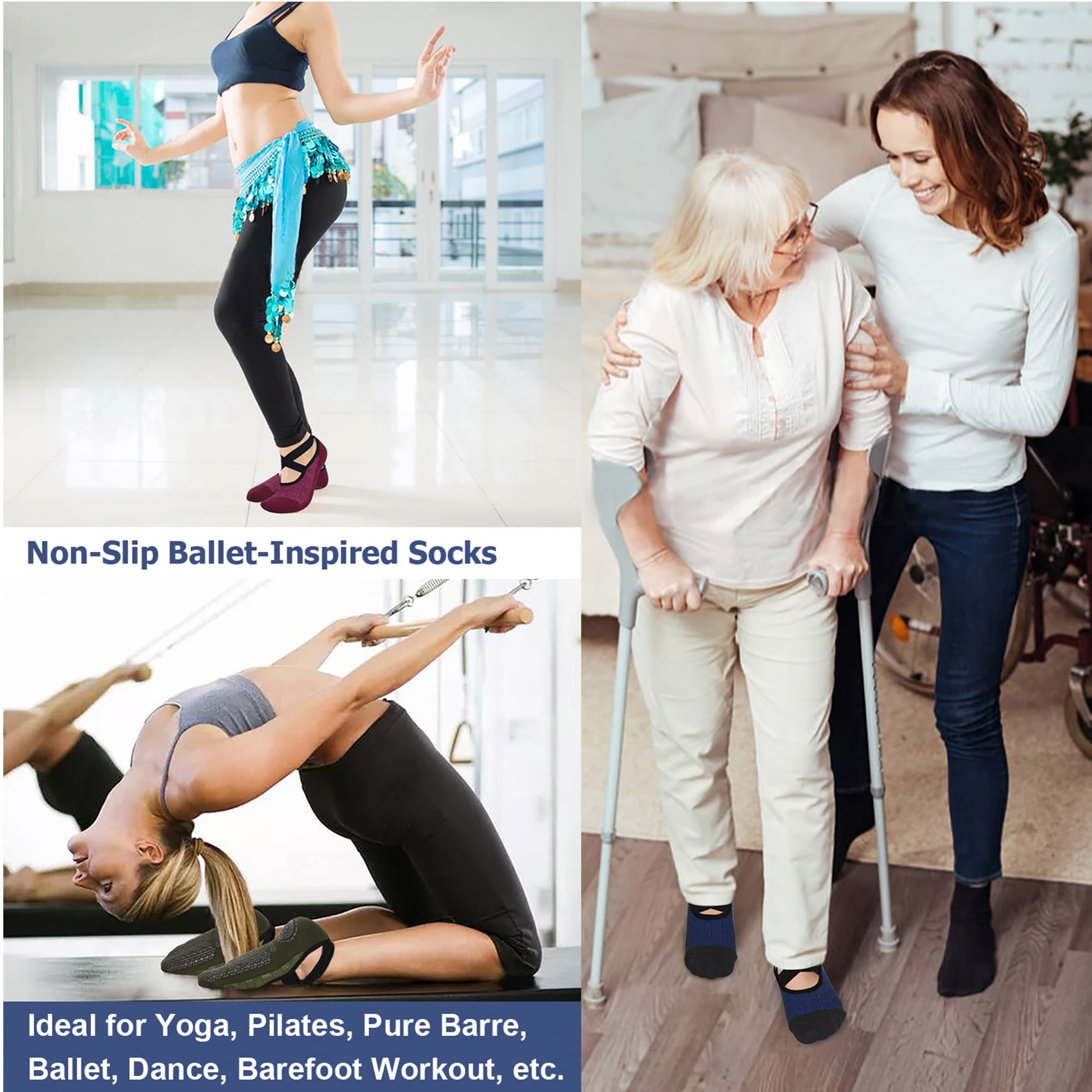 Ozaiic Pilates Socks for Women Non Slip Grip, Yoga Socks with Grippers for Barre, Hospital, Ballet, Dance, Barefoot Workout