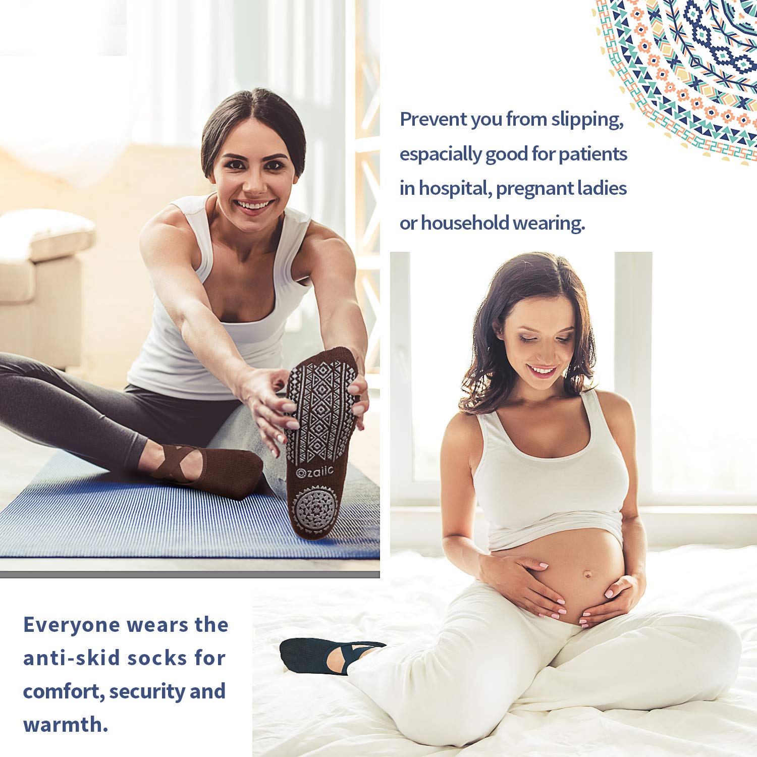 Ozaiic Pilates Socks for Women Non Slip Grip, Yoga Socks with Grippers for Barre, Hospital, Ballet, Dance, Barefoot Workout