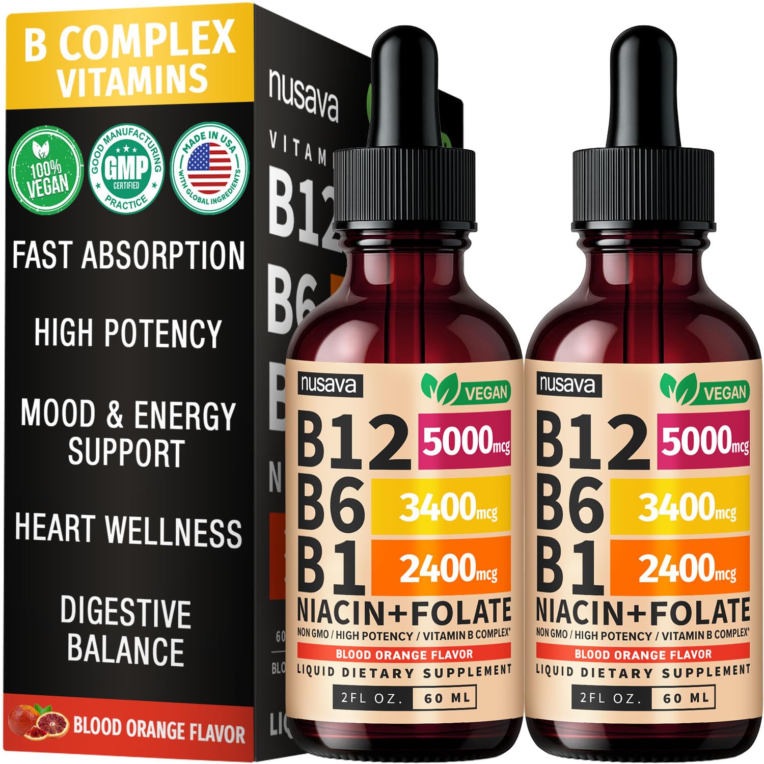 (2 Pack) Vitamin B12 and B6 Liquid Drops, B12 Sublingual Vitamin B Complex - B 12 Vitamin 5000mcg - B12 Methylcobalamin for Energy, Brain, and Heart Support with 27,200 mcg, Raspberry, 80 Servings