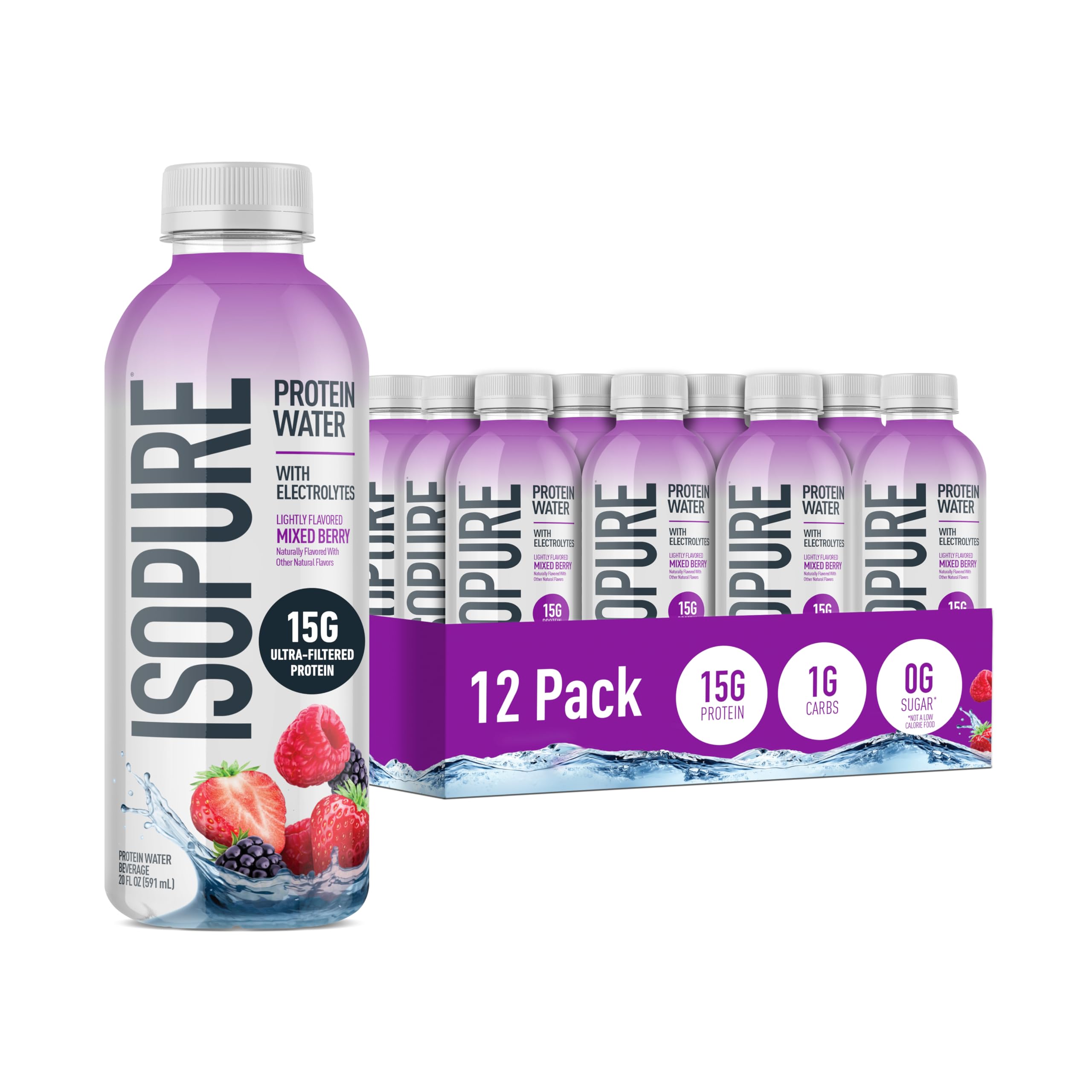 Isopure Clear Whey Isolate Protein Powder, Lactose Free, Gluten Free, Naturally Flavored, Mixed Berry, 20g Protein Per Serving, 14.1 Oz, 16 Servings (Packaging May Vary)