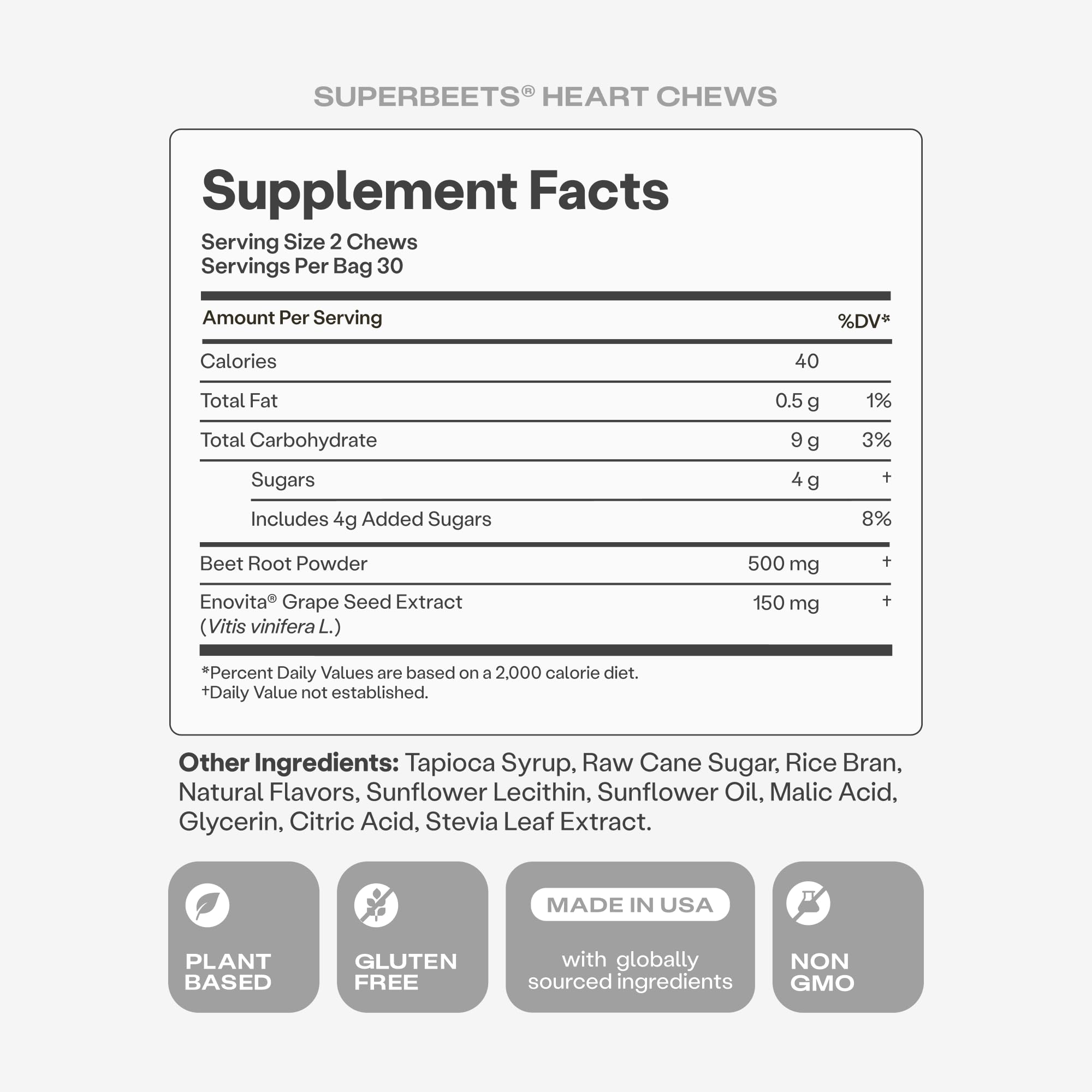 Humann SuperBeets Heart Chews, Nitric Oxide and Blood Pressure Support, Grape Seed Extract & Non-GMO Beet Root Powder Energy, Pomegranate Berry Flavor, 120 Count