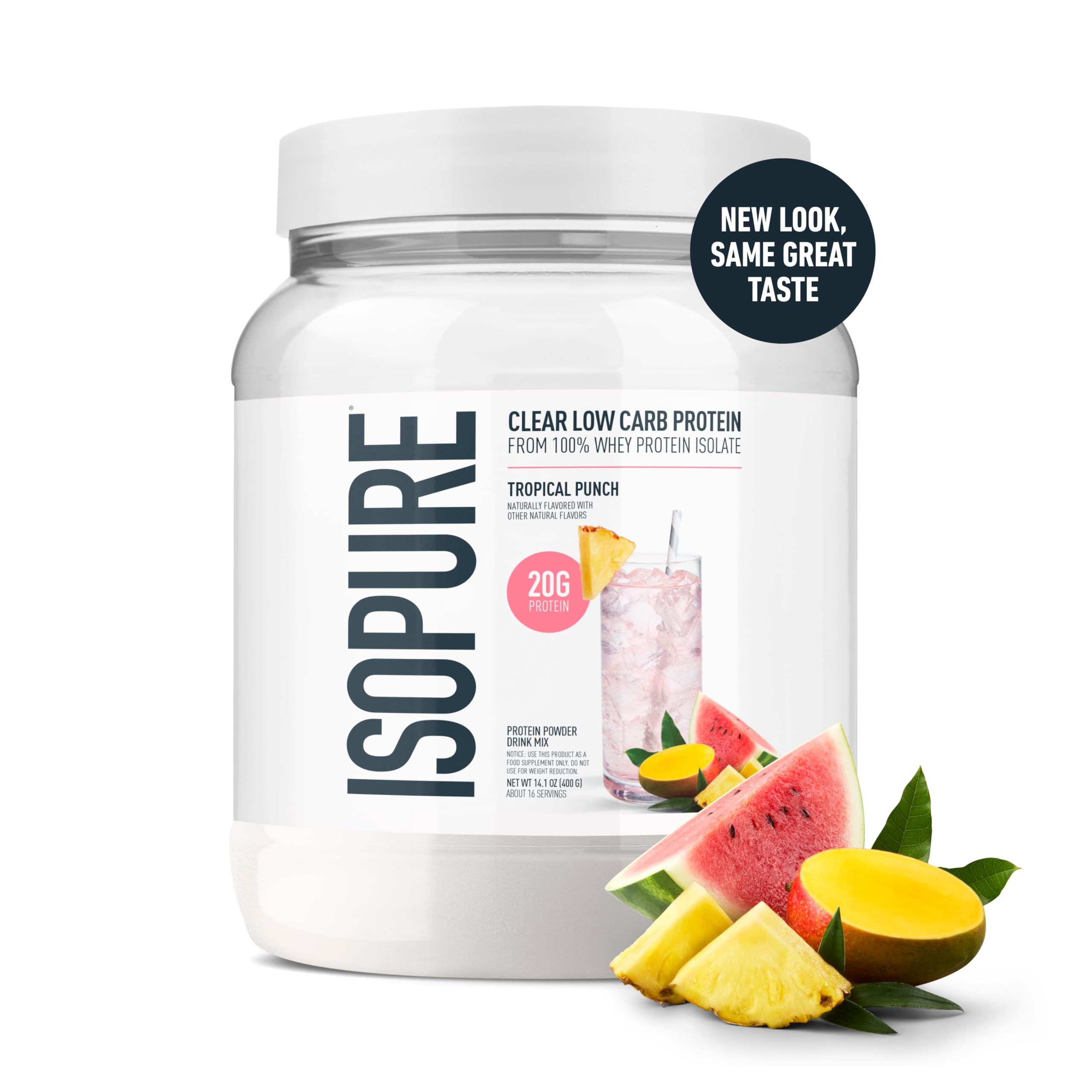 Isopure Clear Whey Isolate Protein Powder, Lactose Free, Gluten Free, Naturally Flavored, Mixed Berry, 20g Protein Per Serving, 14.1 Oz, 16 Servings (Packaging May Vary)