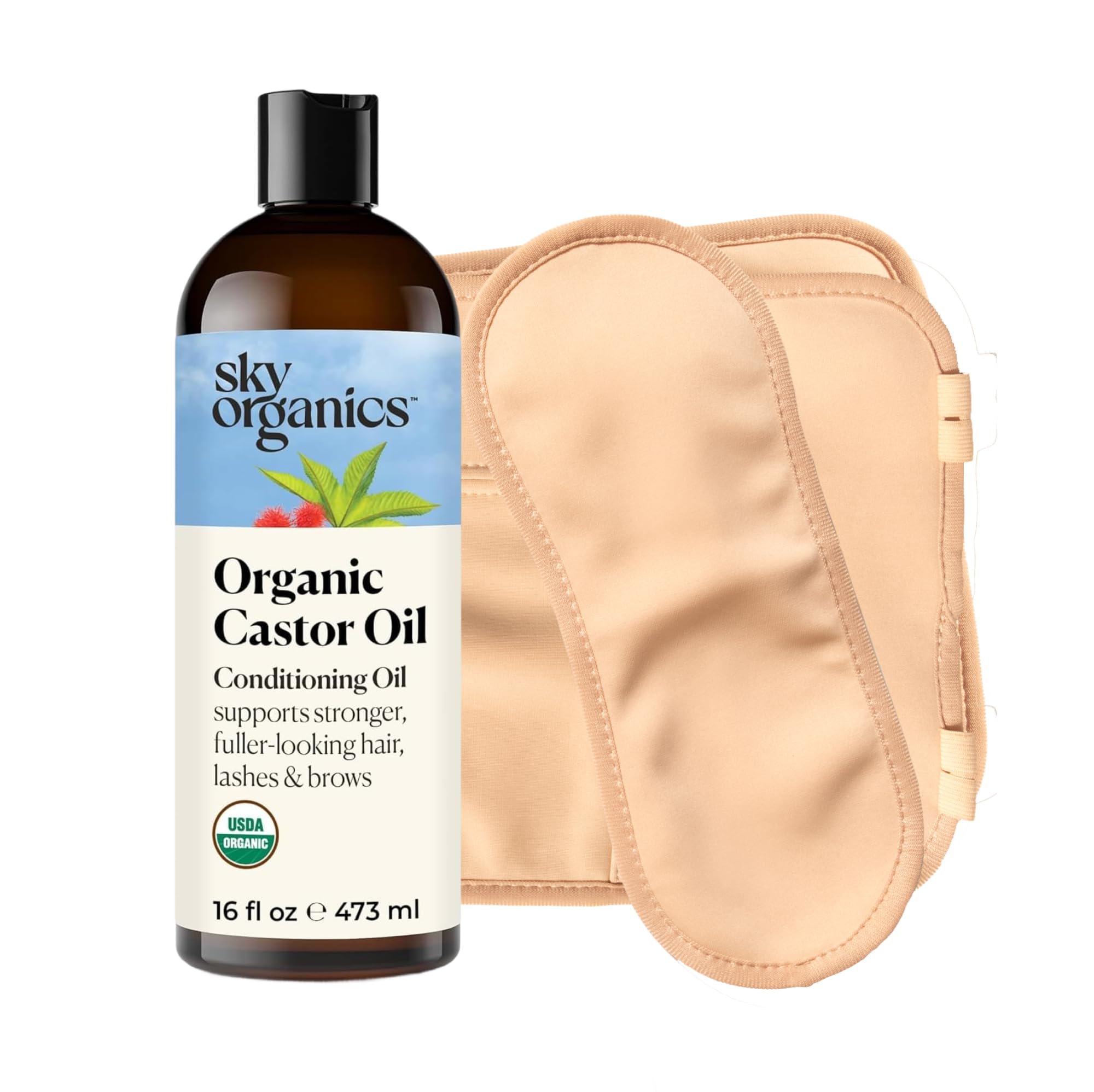 Sky Organics Castor Oil - USDA Certified Organic Hair Oil for Hair Growth, Skin, Face, Eyelashes - Cold Pressed & Hexane Free - Pure Organic Castor Oil Pack Wrap - Carrier & Hair Treatment Oil -16oz
