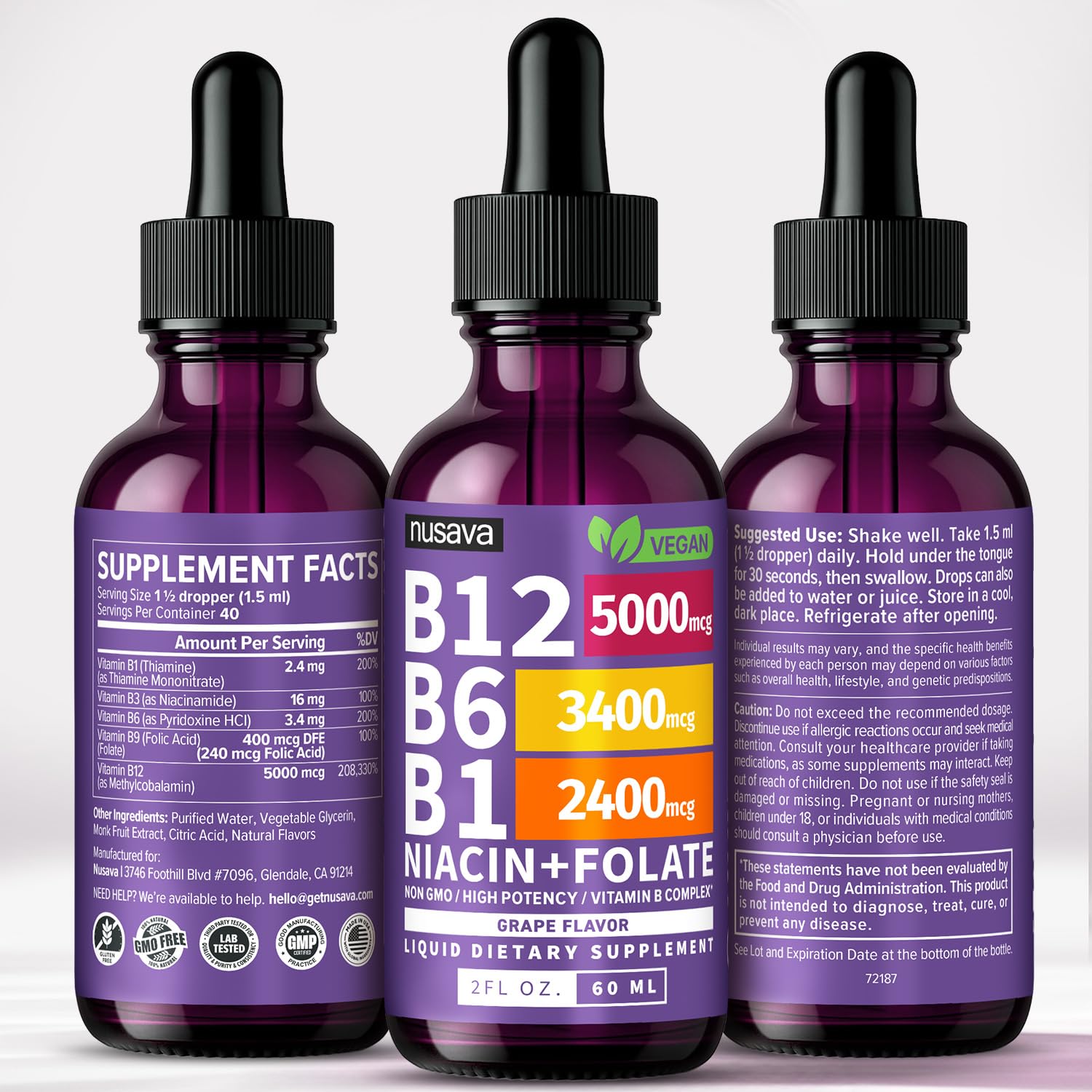 (2 Pack) Vitamin B12 and B6 Liquid Drops, B12 Sublingual Vitamin B Complex - B 12 Vitamin 5000mcg - B12 Methylcobalamin for Energy, Brain, and Heart Support with 27,200 mcg, Raspberry, 80 Servings