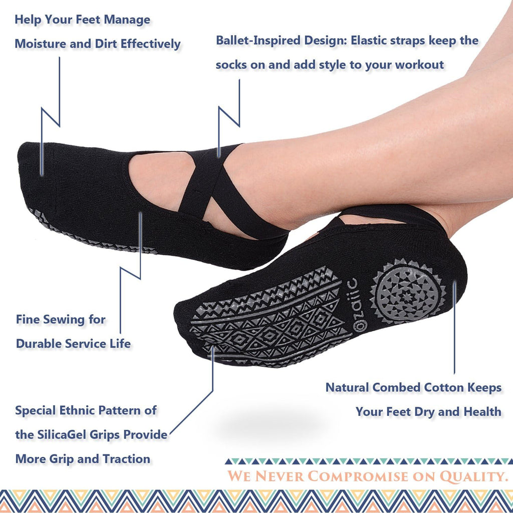 Ozaiic Pilates Socks for Women Non Slip Grip, Yoga Socks with Grippers for Barre, Hospital, Ballet, Dance, Barefoot Workout