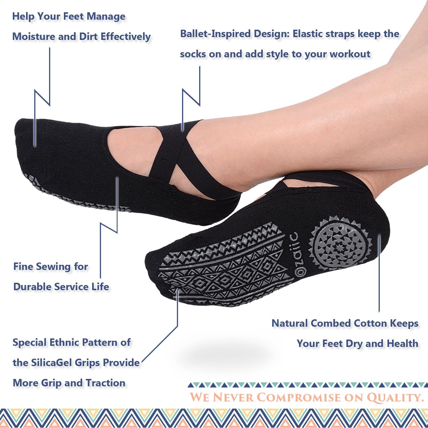 Ozaiic Pilates Socks for Women Non Slip Grip, Yoga Socks with Grippers for Barre, Hospital, Ballet, Dance, Barefoot Workout