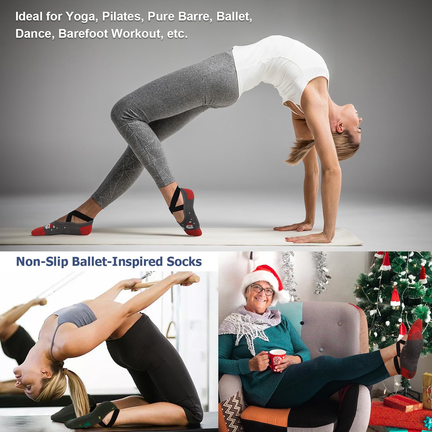Ozaiic Pilates Socks for Women Non Slip Grip, Yoga Socks with Grippers for Barre, Hospital, Ballet, Dance, Barefoot Workout