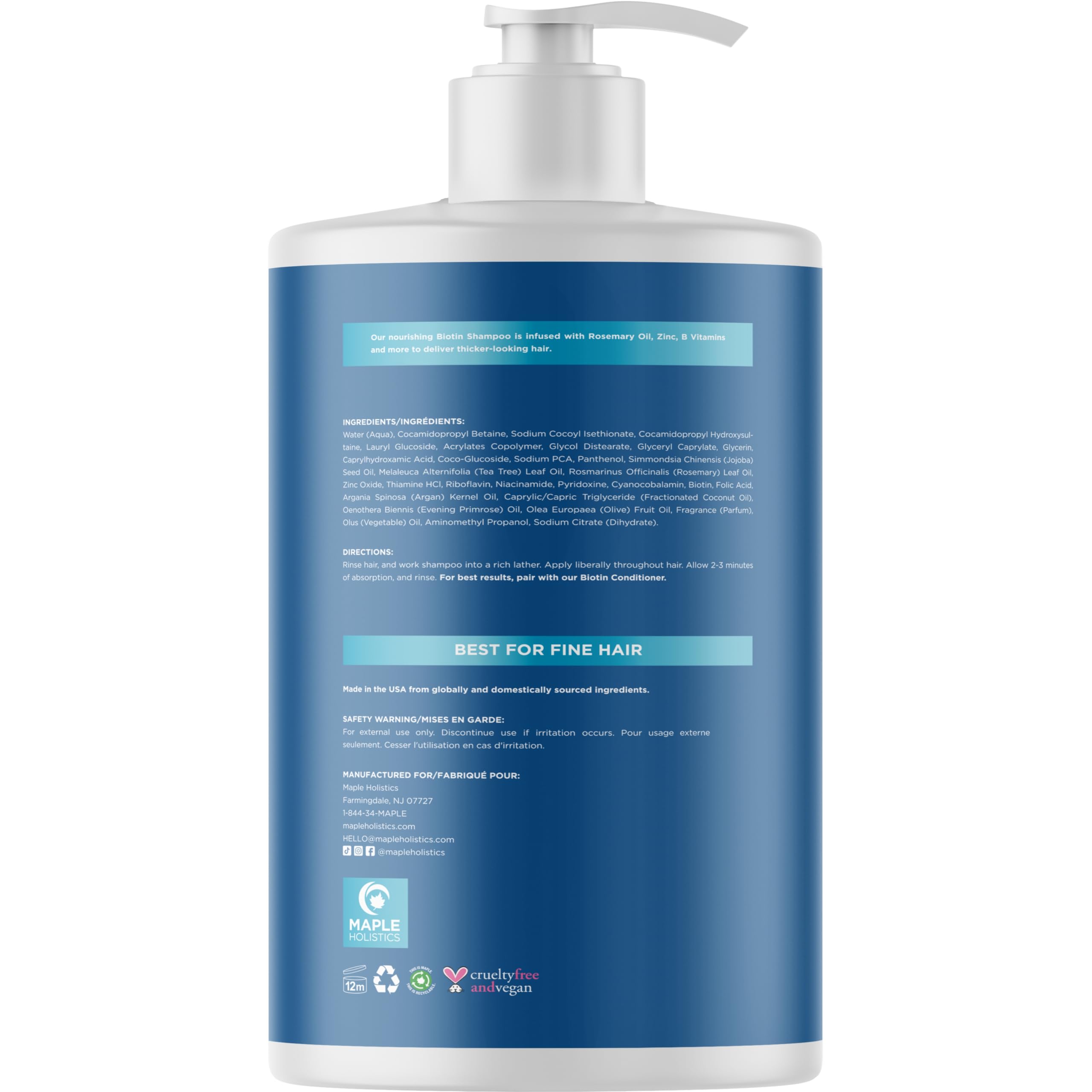 Rosemary and Biotin Shampoo for Thinning Hair - Vegan Volumizing Shampoo for Fine Hair with B Vitamins Argan Oil & Tea Tree Essential Oil - Paraben Silicone and Sulfate Free Vegan Formula (8 Fl Oz)