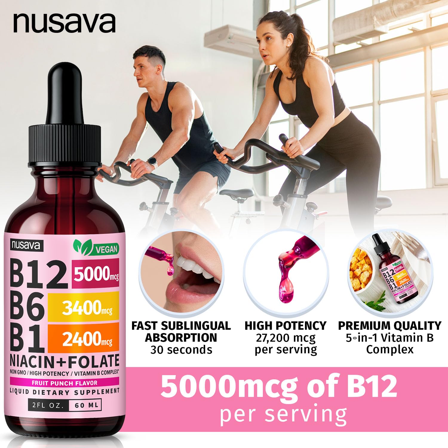 (2 Pack) Vitamin B12 and B6 Liquid Drops, B12 Sublingual Vitamin B Complex - B 12 Vitamin 5000mcg - B12 Methylcobalamin for Energy, Brain, and Heart Support with 27,200 mcg, Raspberry, 80 Servings