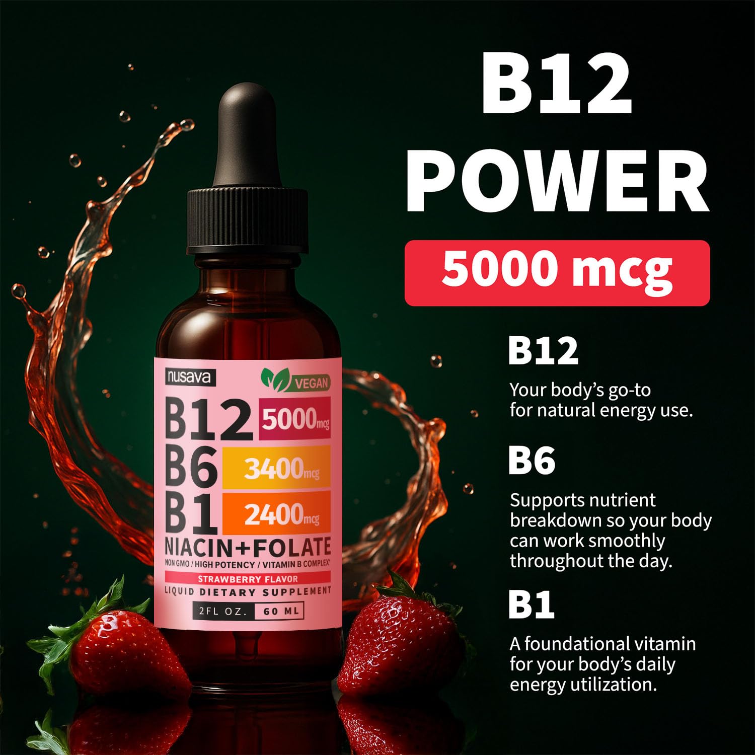 (2 Pack) Vitamin B12 and B6 Liquid Drops, B12 Sublingual Vitamin B Complex - B 12 Vitamin 5000mcg - B12 Methylcobalamin for Energy, Brain, and Heart Support with 27,200 mcg, Raspberry, 80 Servings