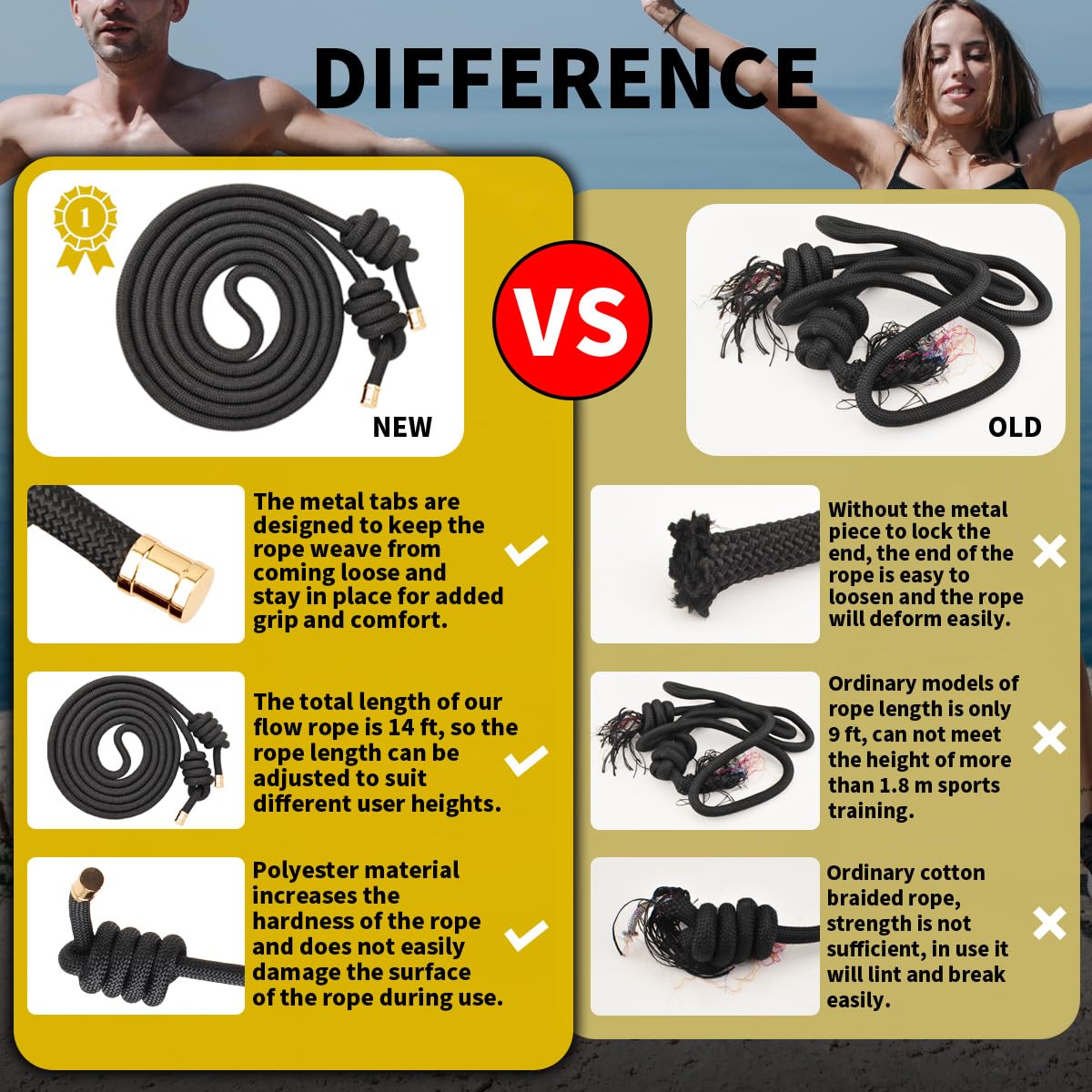 Flow Rope for Fitness High Performance Double Woven Workout Rope Adjustable Flow Jump Rope for Men Women Training Indoor Outdoor Cardio Exercise Ropes for beginner