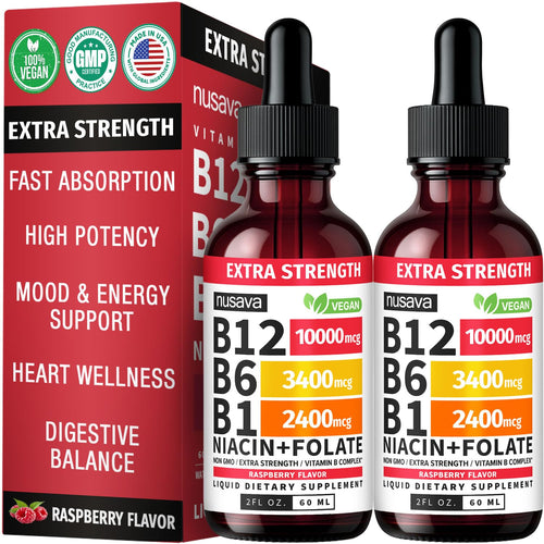 (2 Pack) Vitamin B12 and B6 Liquid Drops, B12 Sublingual Vitamin B Complex - B 12 Vitamin 5000mcg - B12 Methylcobalamin for Energy, Brain, and Heart Support with 27,200 mcg, Raspberry, 80 Servings