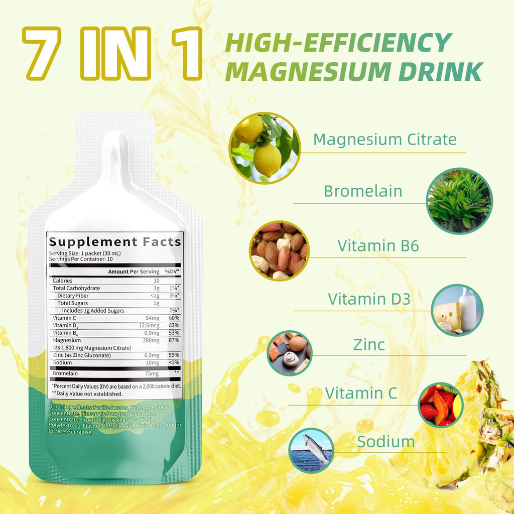 Magnesium Citrate Liquid Supplement,Magnesium Drink/Oral Solution with Bromelain,Vitamin,Zinc and Sodium for Zzz and Gut Support,Pineapple,30 Day Supply