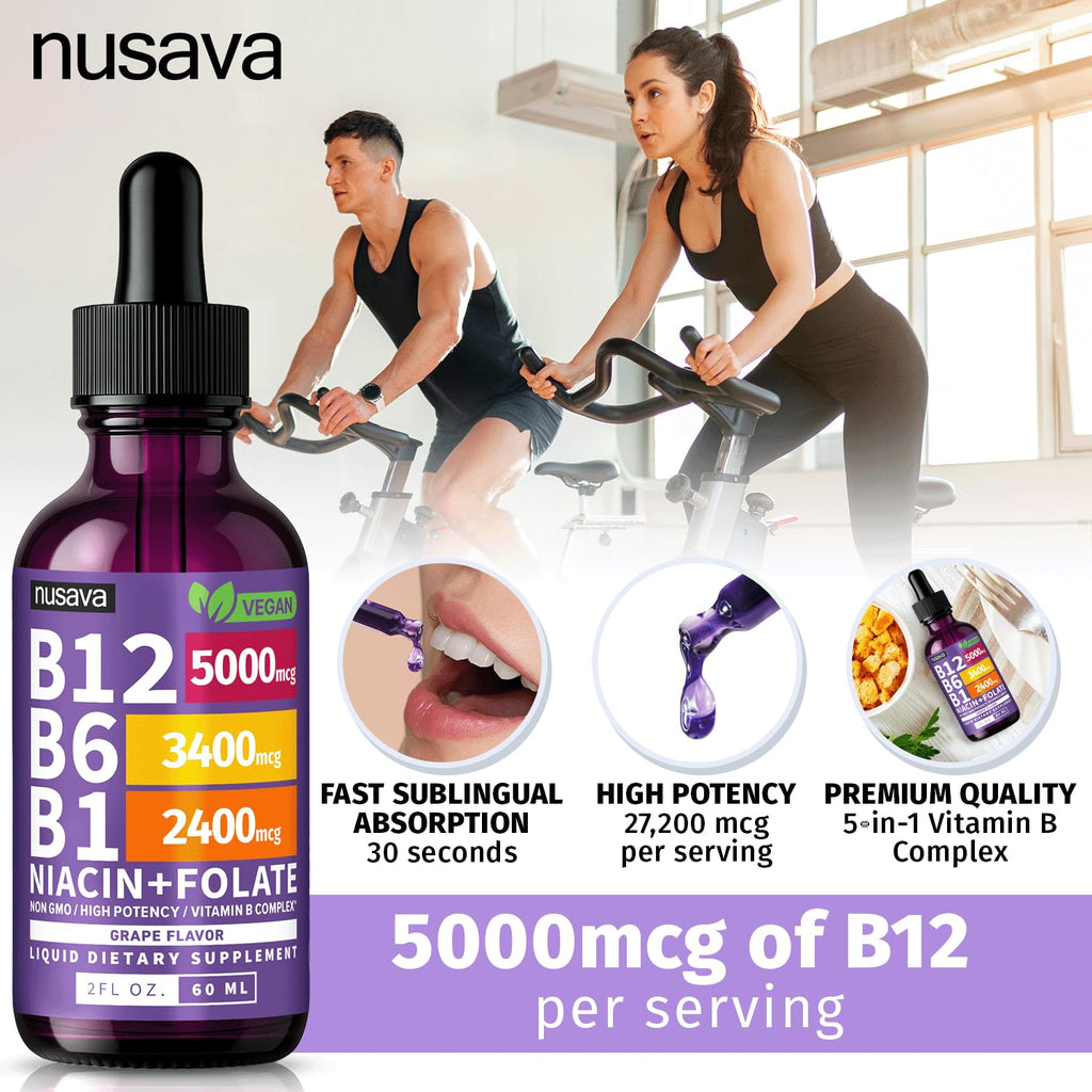(2 Pack) Vitamin B12 and B6 Liquid Drops, B12 Sublingual Vitamin B Complex - B 12 Vitamin 5000mcg - B12 Methylcobalamin for Energy, Brain, and Heart Support with 27,200 mcg, Raspberry, 80 Servings