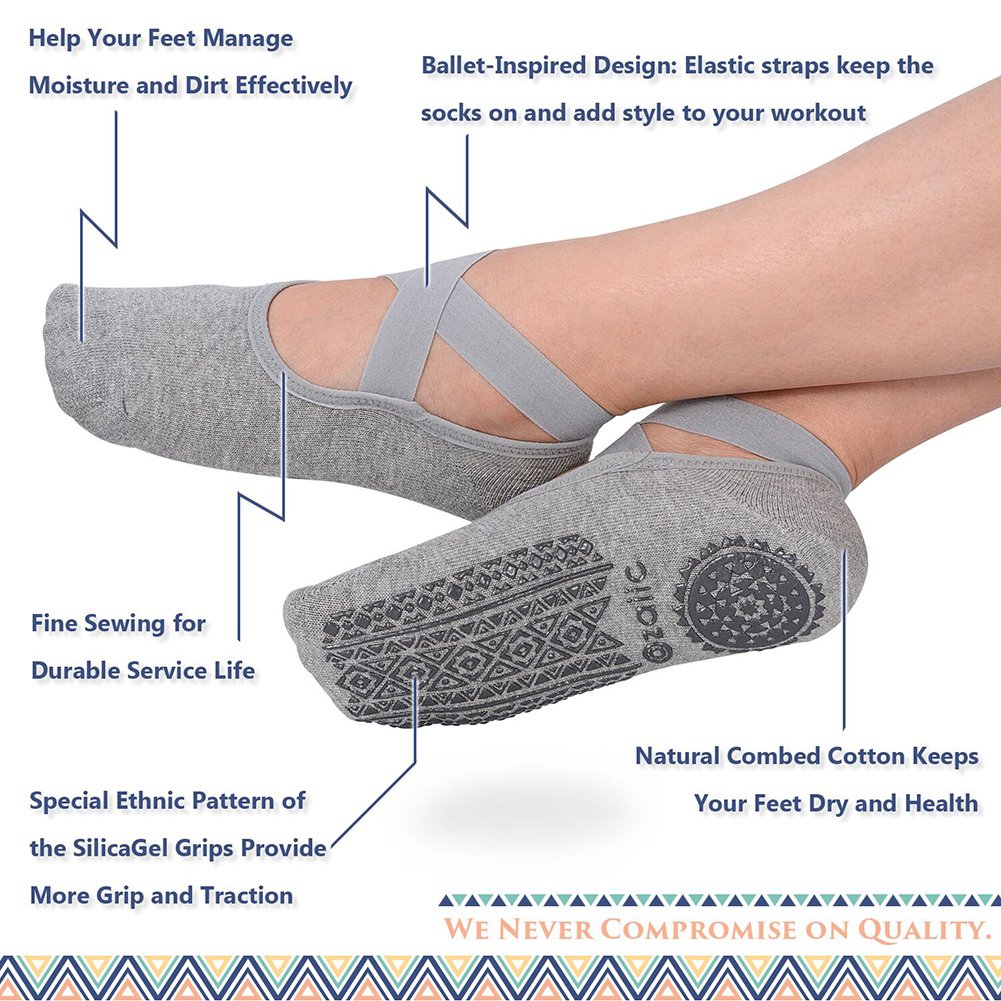 Ozaiic Pilates Socks for Women Non Slip Grip, Yoga Socks with Grippers for Barre, Hospital, Ballet, Dance, Barefoot Workout