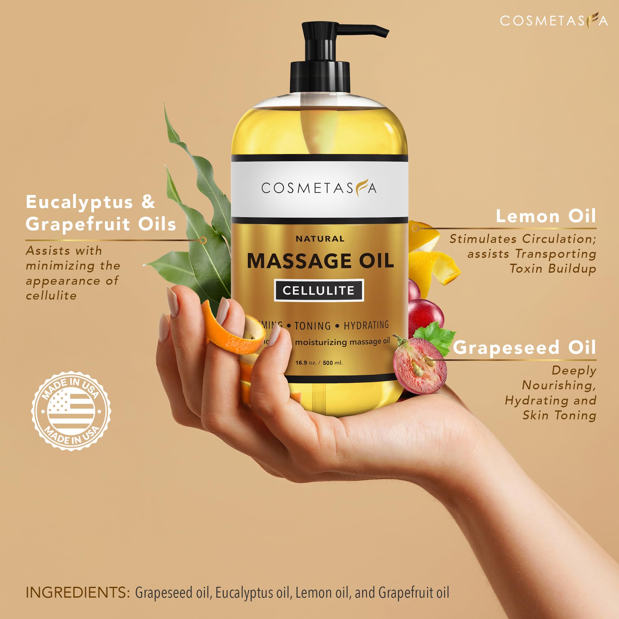 Cellulite Massage Oil, Gel & Mitt - Natural Hot Cream Massage Gel, Oil & Massager - Firm, Tone, Tighten & Moisturize Skin. Soothes Muscles (8.8 oz.)