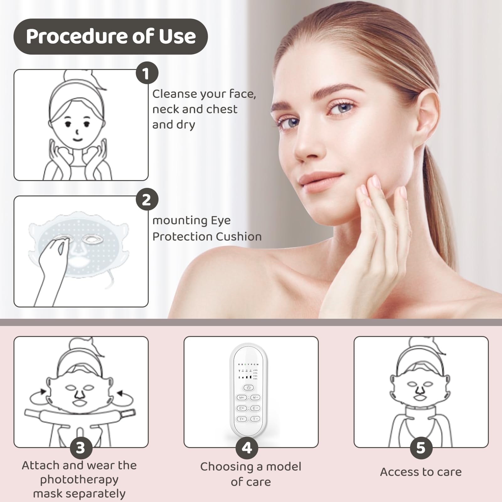 Yahi Red Light Photon Facial & Neck Mask with Remote Control, 7 Custom Modes with Infrared, Portable & Rechargeable with Timer for Home Use, 175 High-Density Light Beads, Black