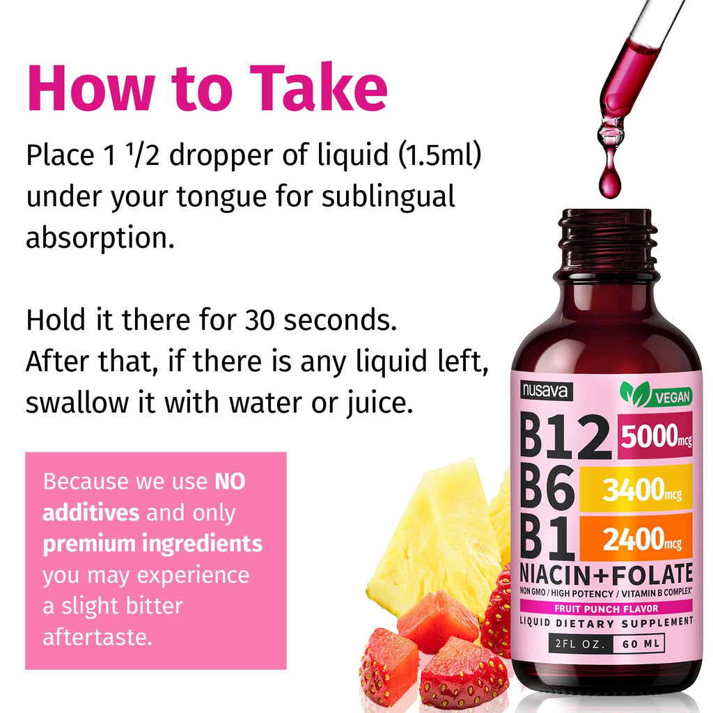 (2 Pack) Vitamin B12 and B6 Liquid Drops, B12 Sublingual Vitamin B Complex - B 12 Vitamin 5000mcg - B12 Methylcobalamin for Energy, Brain, and Heart Support with 27,200 mcg, Raspberry, 80 Servings