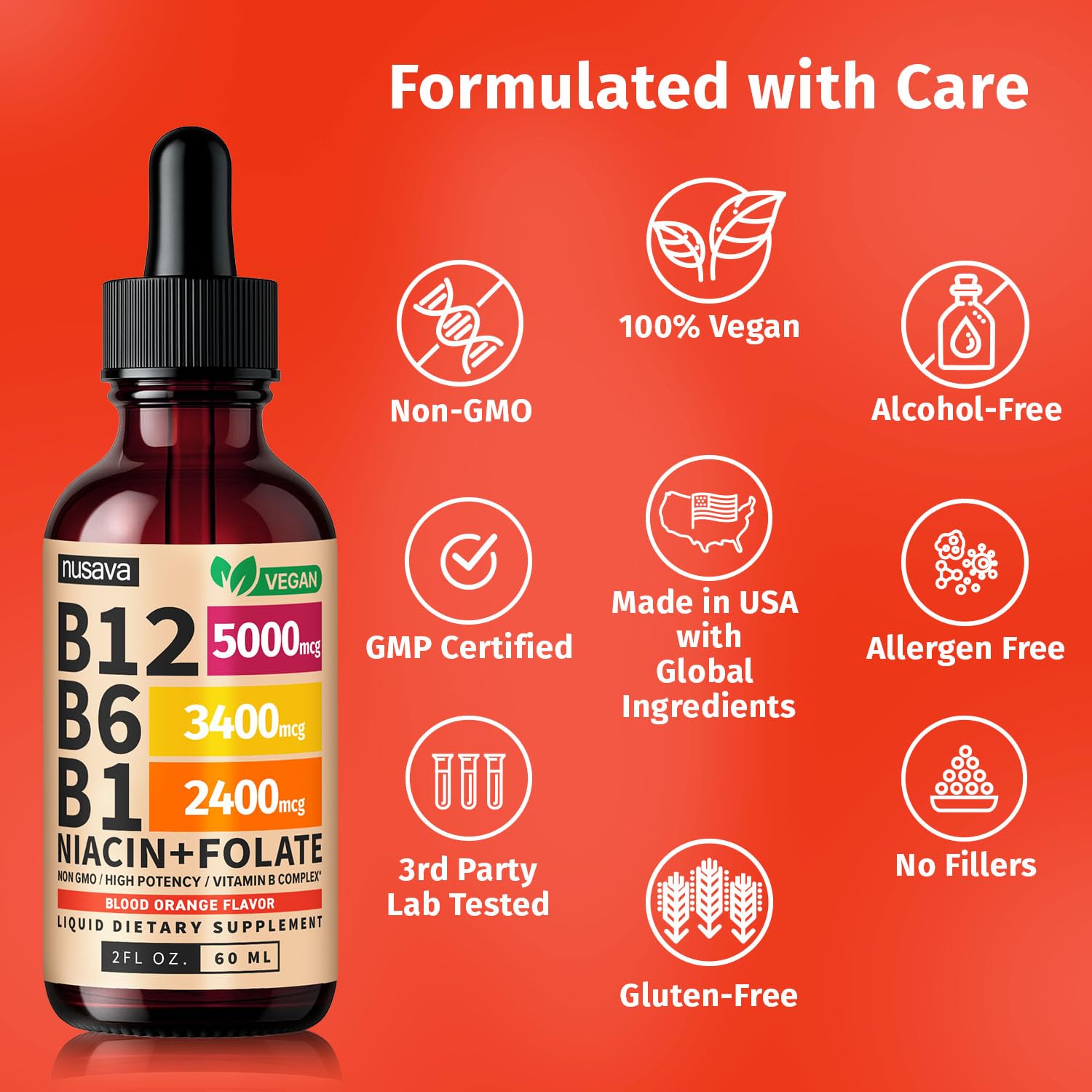 (2 Pack) Vitamin B12 and B6 Liquid Drops, B12 Sublingual Vitamin B Complex - B 12 Vitamin 5000mcg - B12 Methylcobalamin for Energy, Brain, and Heart Support with 27,200 mcg, Raspberry, 80 Servings