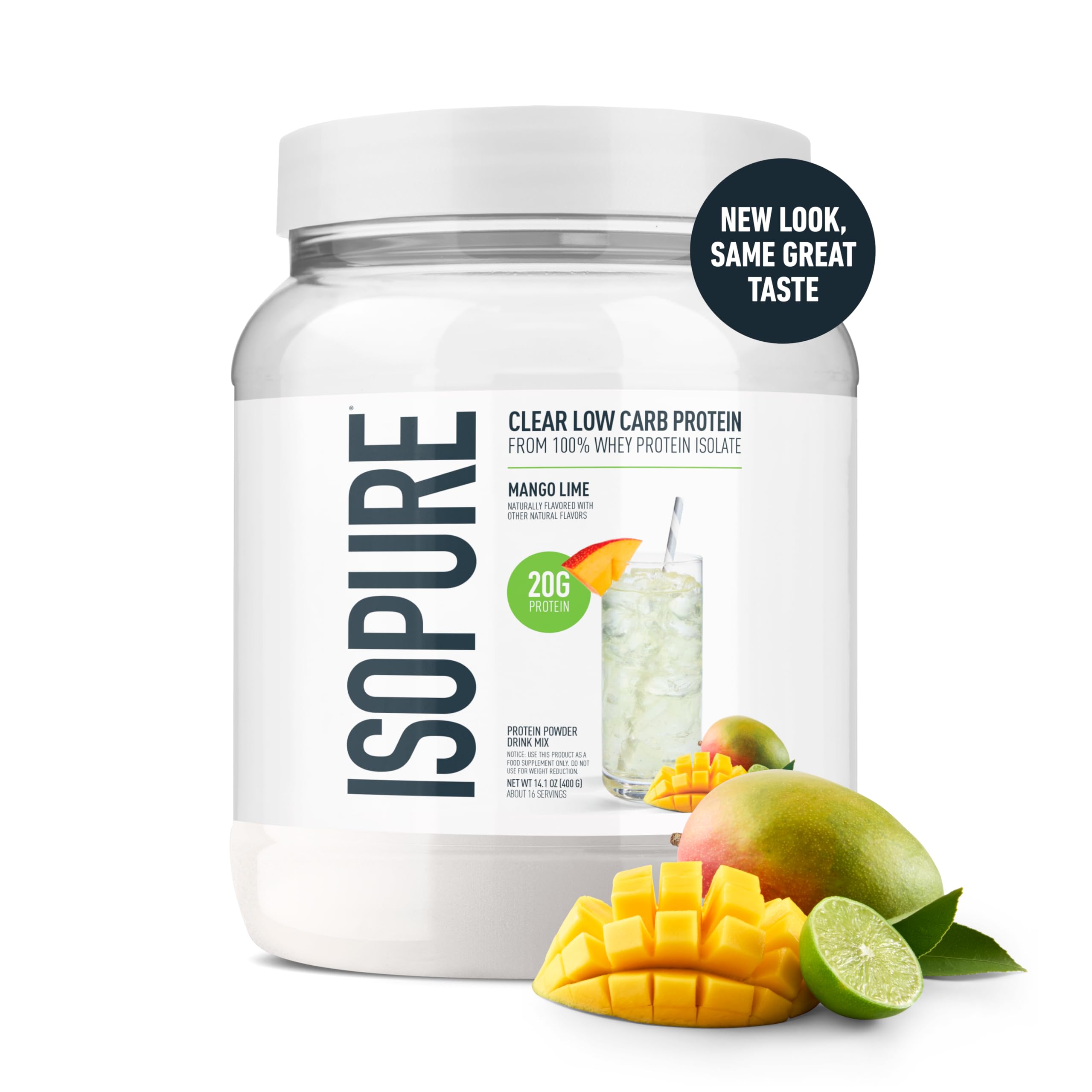Isopure Clear Whey Isolate Protein Powder, Lactose Free, Gluten Free, Naturally Flavored, Mixed Berry, 20g Protein Per Serving, 14.1 Oz, 16 Servings (Packaging May Vary)