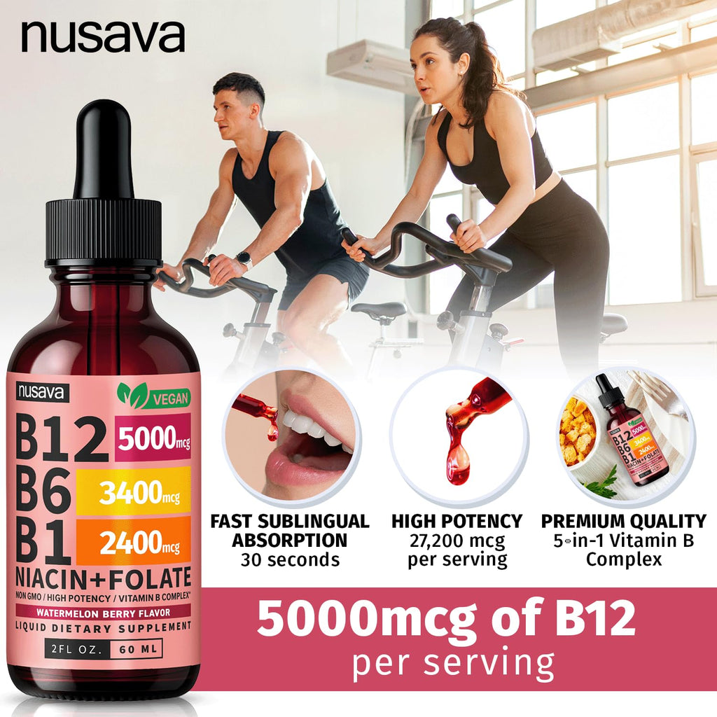 (2 Pack) Vitamin B12 and B6 Liquid Drops, B12 Sublingual Vitamin B Complex - B 12 Vitamin 5000mcg - B12 Methylcobalamin for Energy, Brain, and Heart Support with 27,200 mcg, Raspberry, 80 Servings