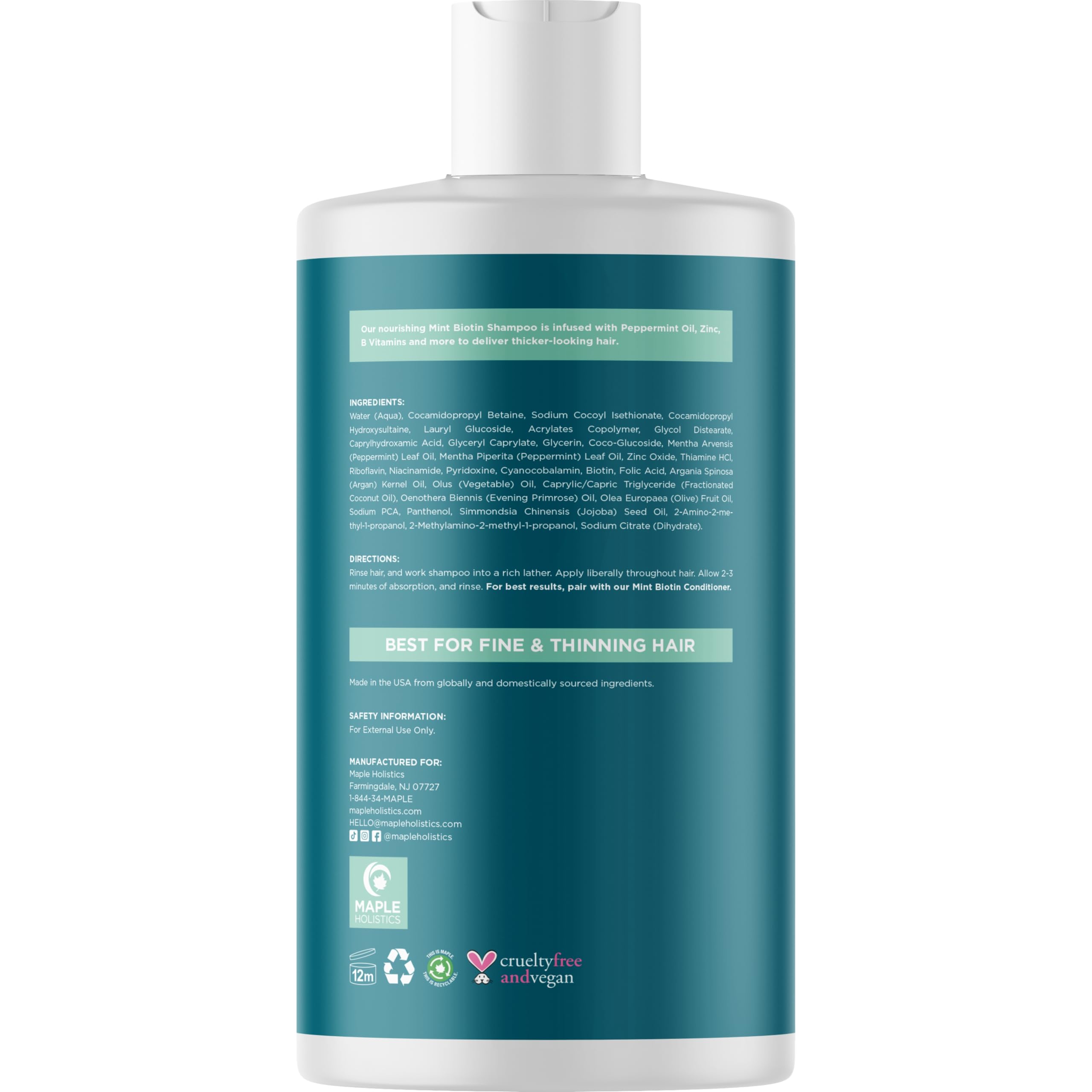 Rosemary and Biotin Shampoo for Thinning Hair - Vegan Volumizing Shampoo for Fine Hair with B Vitamins Argan Oil & Tea Tree Essential Oil - Paraben Silicone and Sulfate Free Vegan Formula (8 Fl Oz)