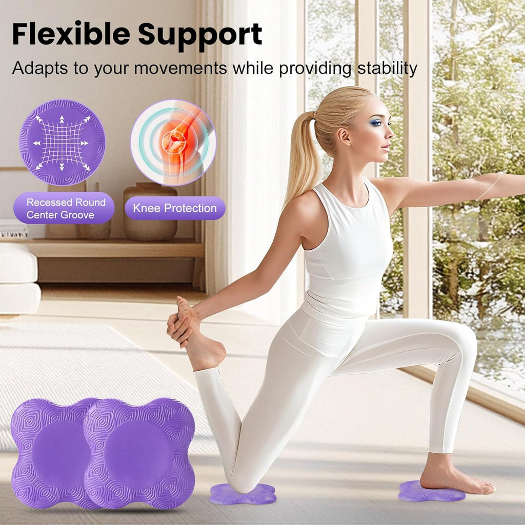 2 Pack Yoga Knee Pads Mat Set - Extra Thick Foam Kneeling Pad Cushion for Knees, Elbows, Wrists, Head - Yoga Essentials for Women Men, Non-Slip Pilates, Meditation, Floor Workouts