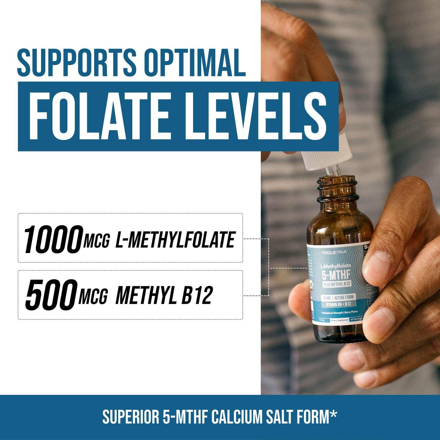 Organic Methyl Folate 1000 mcg + Methyl B12 Cofactor (300 Servings) – Metabolically Active 5-MTHF Form, Organic Berry Flavor, Liquid Sublingual Form – Mood, Cognition, Methylation, Pregnancy (1oz)
