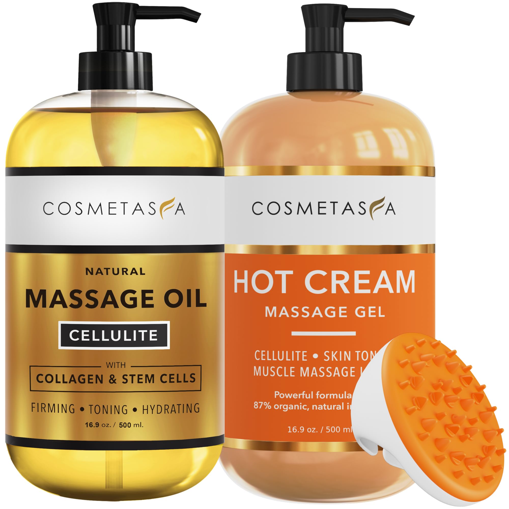 Cellulite Massage Oil, Gel & Mitt - Natural Hot Cream Massage Gel, Oil & Massager - Firm, Tone, Tighten & Moisturize Skin. Soothes Muscles (8.8 oz.)