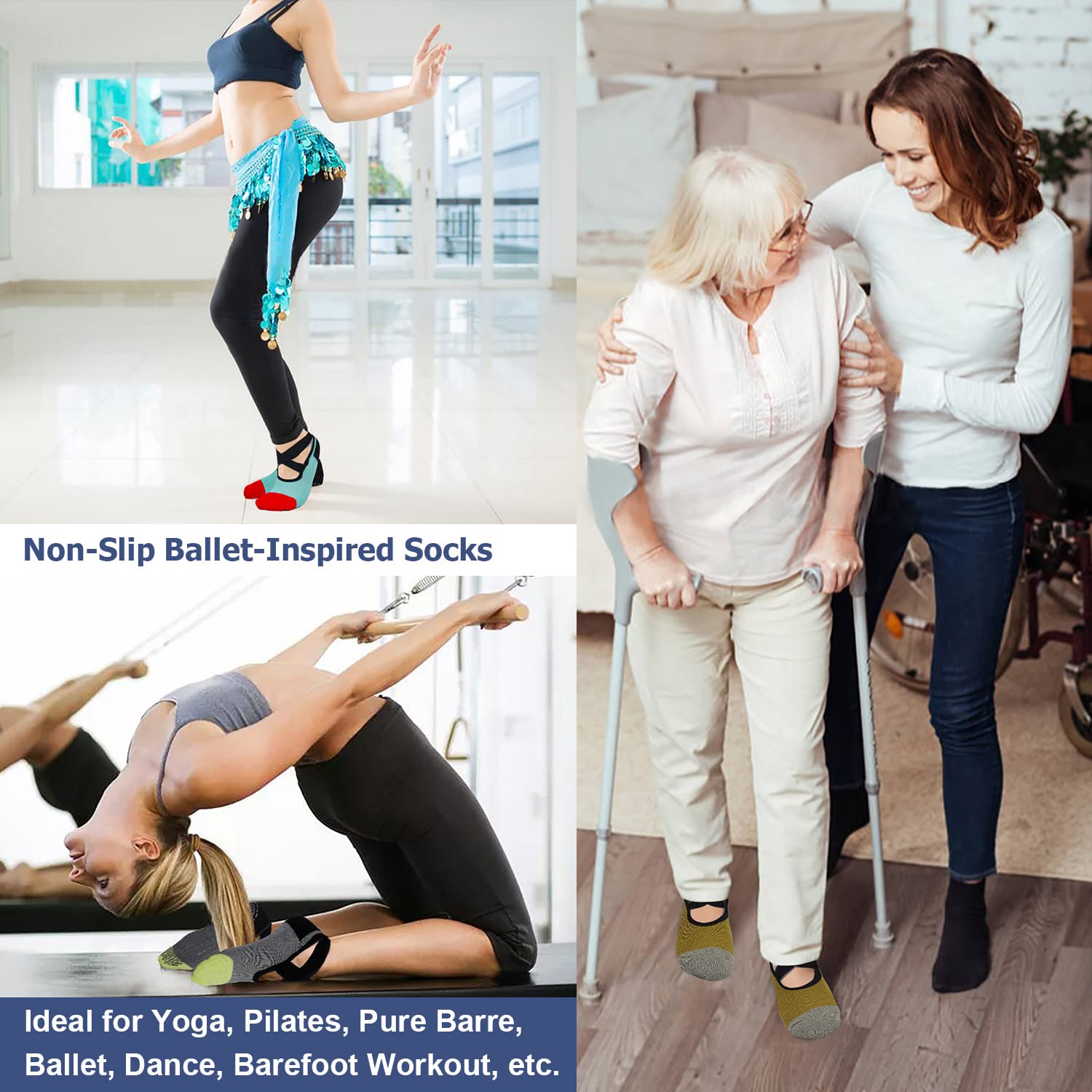 Ozaiic Pilates Socks for Women Non Slip Grip, Yoga Socks with Grippers for Barre, Hospital, Ballet, Dance, Barefoot Workout