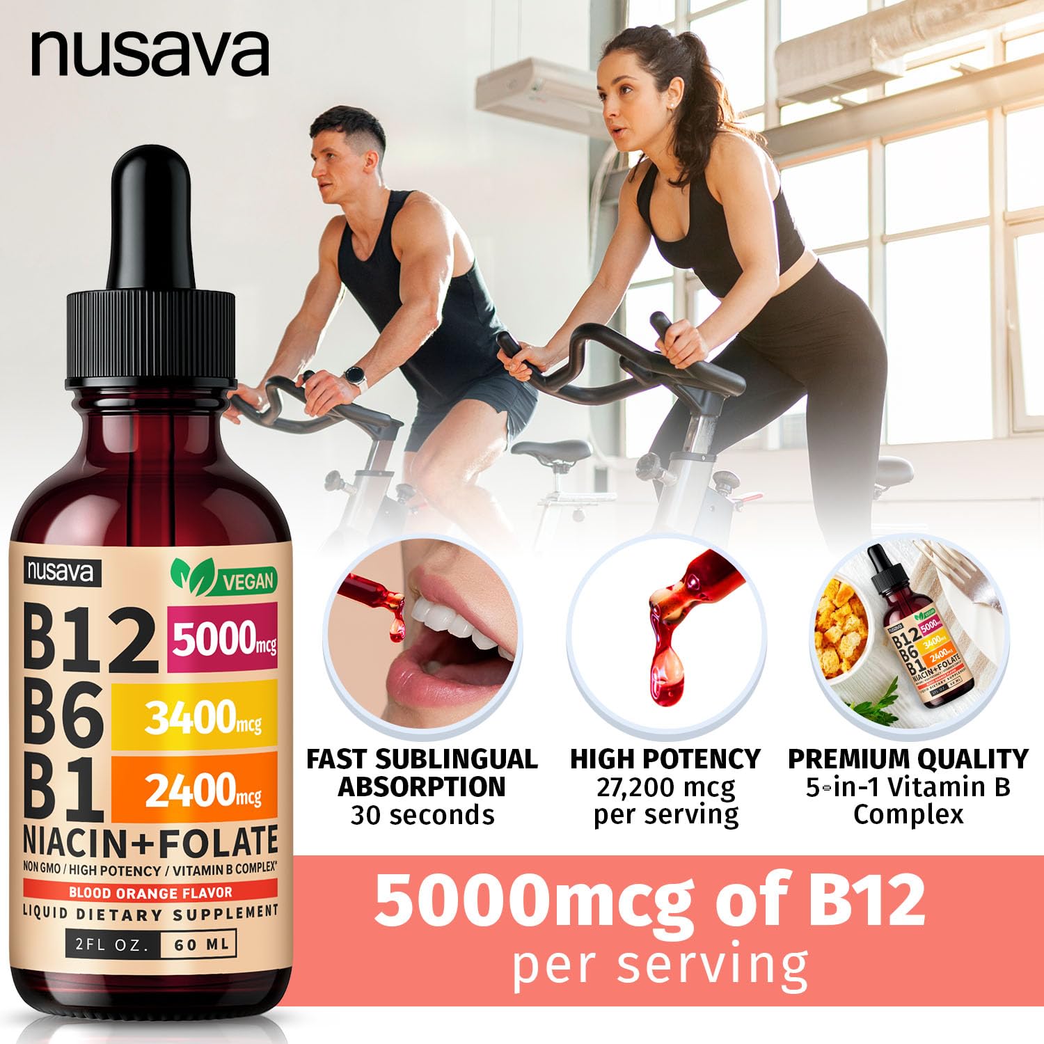 (2 Pack) Vitamin B12 and B6 Liquid Drops, B12 Sublingual Vitamin B Complex - B 12 Vitamin 5000mcg - B12 Methylcobalamin for Energy, Brain, and Heart Support with 27,200 mcg, Raspberry, 80 Servings
