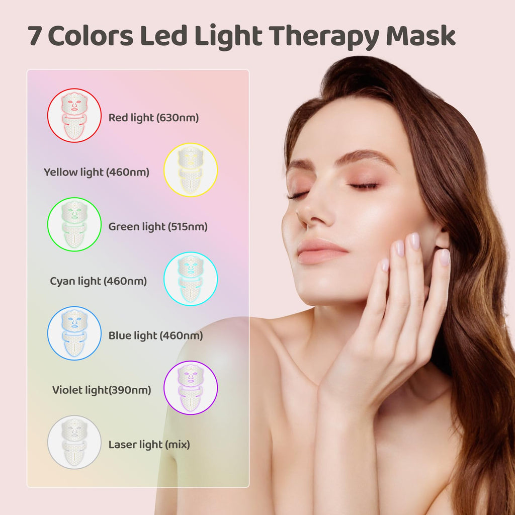 Yahi Red Light Photon Facial & Neck Mask with Remote Control, 7 Custom Modes with Infrared, Portable & Rechargeable with Timer for Home Use, 175 High-Density Light Beads, Black