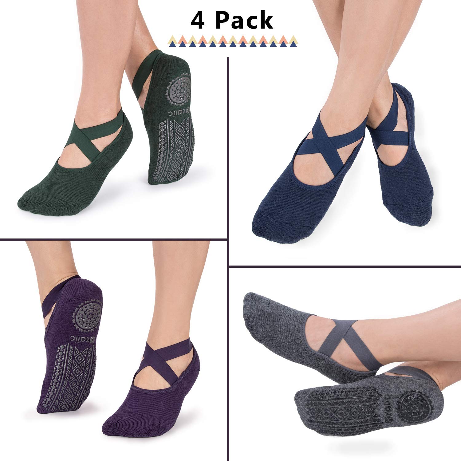 Ozaiic Pilates Socks for Women Non Slip Grip, Yoga Socks with Grippers for Barre, Hospital, Ballet, Dance, Barefoot Workout