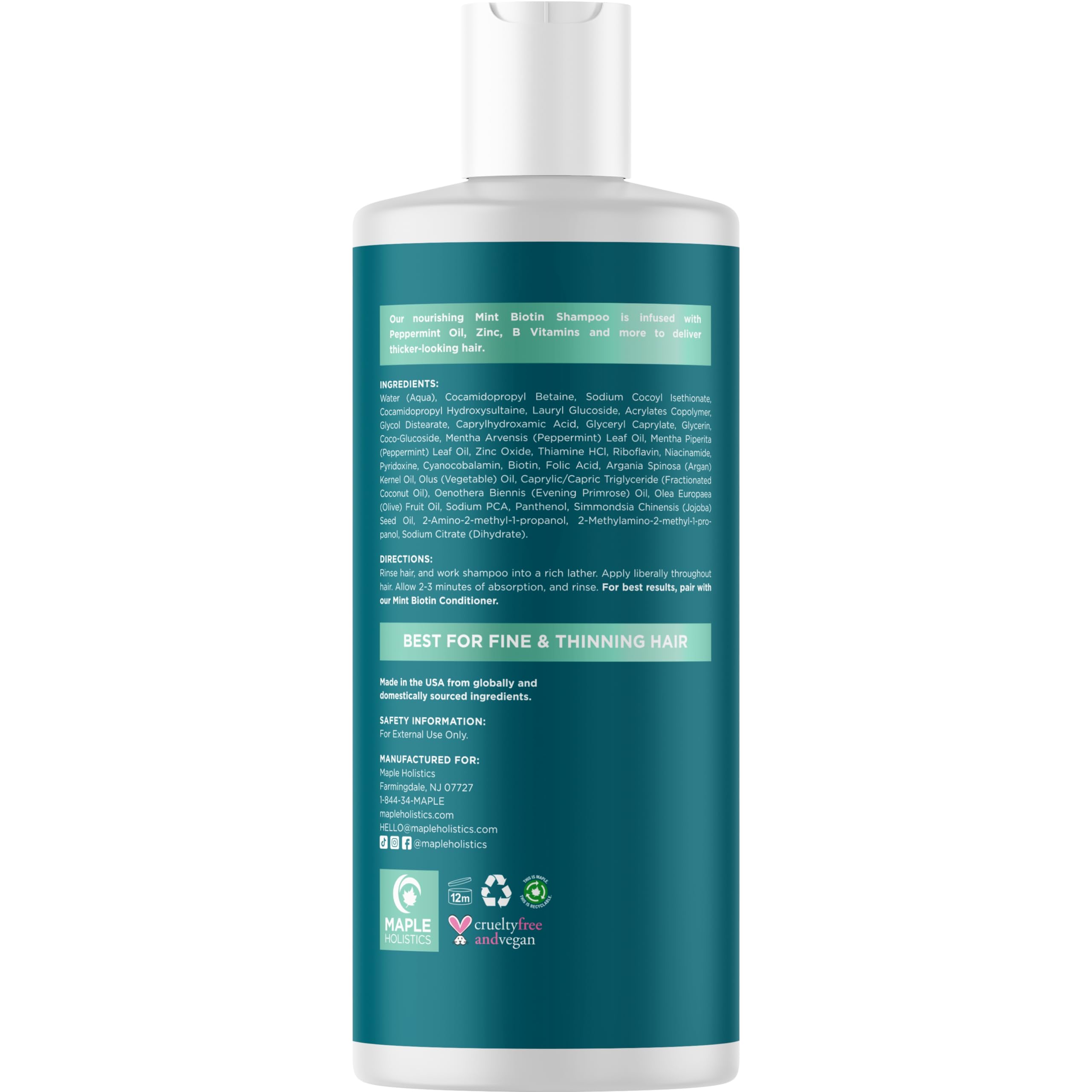 Rosemary and Biotin Shampoo for Thinning Hair - Vegan Volumizing Shampoo for Fine Hair with B Vitamins Argan Oil & Tea Tree Essential Oil - Paraben Silicone and Sulfate Free Vegan Formula (8 Fl Oz)