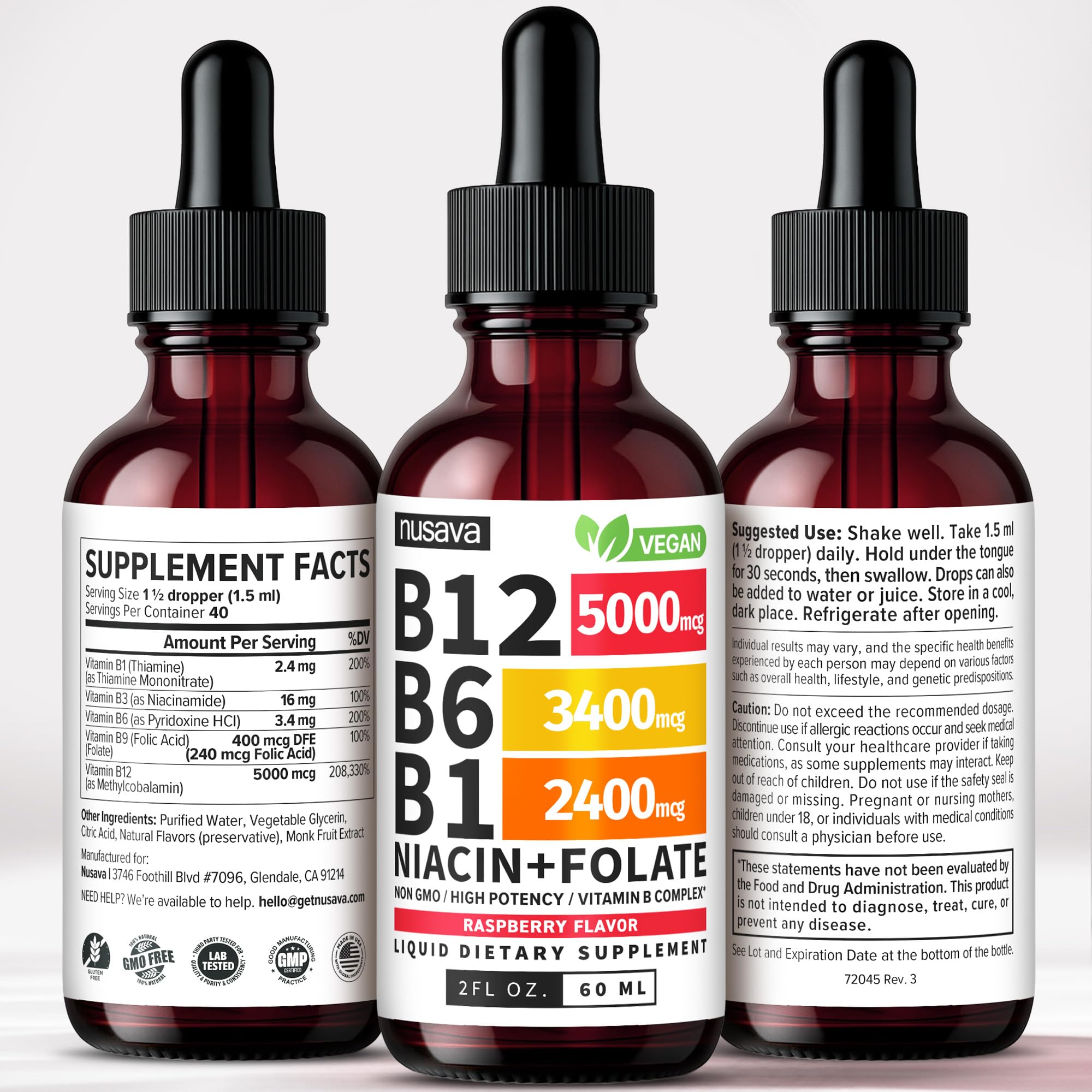 (2 Pack) Vitamin B12 and B6 Liquid Drops, B12 Sublingual Vitamin B Complex - B 12 Vitamin 5000mcg - B12 Methylcobalamin for Energy, Brain, and Heart Support with 27,200 mcg, Raspberry, 80 Servings