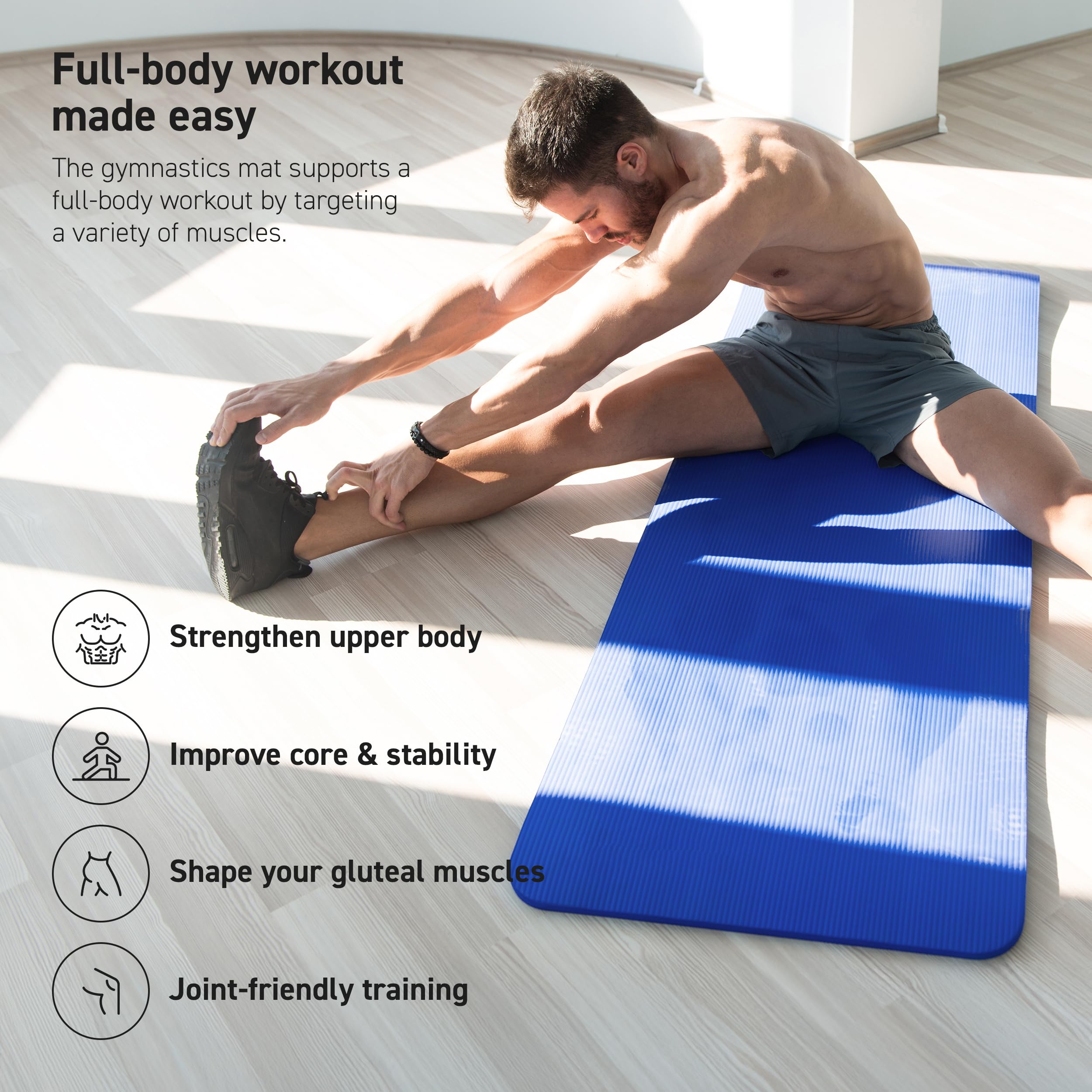 Yoga Mat Premium Non Slip Thick – Extra Comfortable Exercise Mat for Home Workouts, Pilates, Stretching & Gym – Cushioned NBR Foam, Gym Mat with Strap, for Women & Men