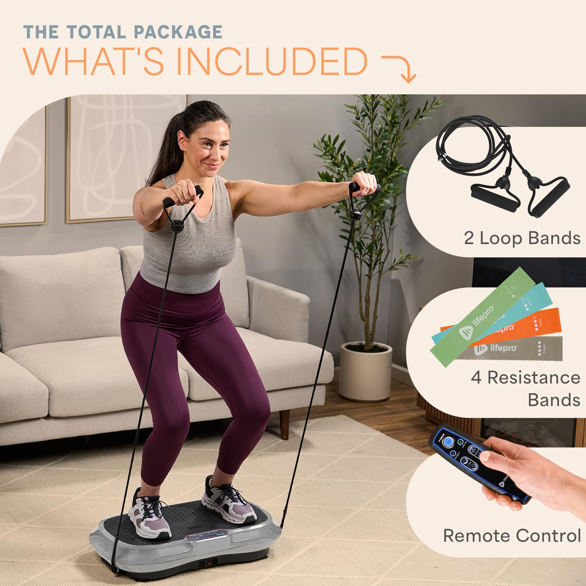Lifepro Waver Vibration Plate Exercise Machine for Lymphatic Drainage, Muscle Activation, Full-Body Workout Vibrating Platform with Loop Bands, Fitness Equipment for Strength Toning & Fat Loss
